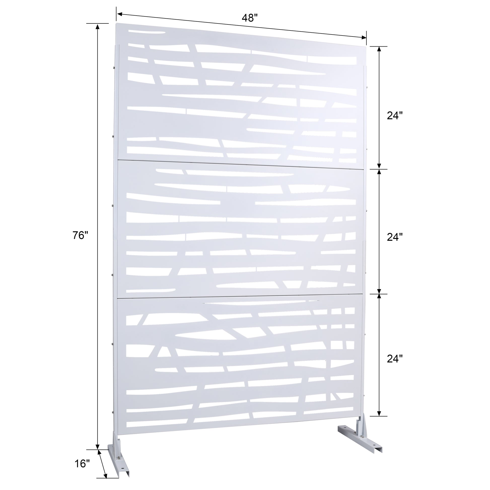 White metal decorative privacy screen with abstract wave pattern  high