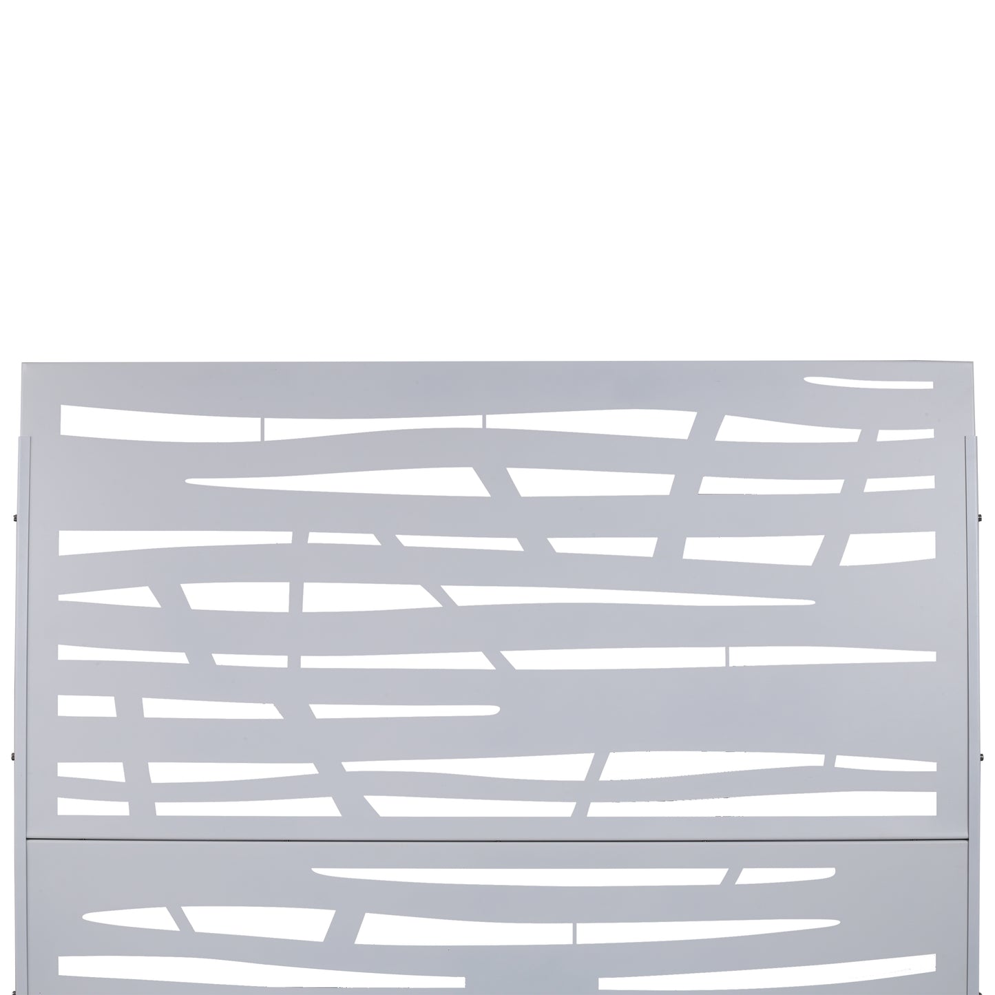 Modern grey decorative metal panel with abstract cutouts for garden screening