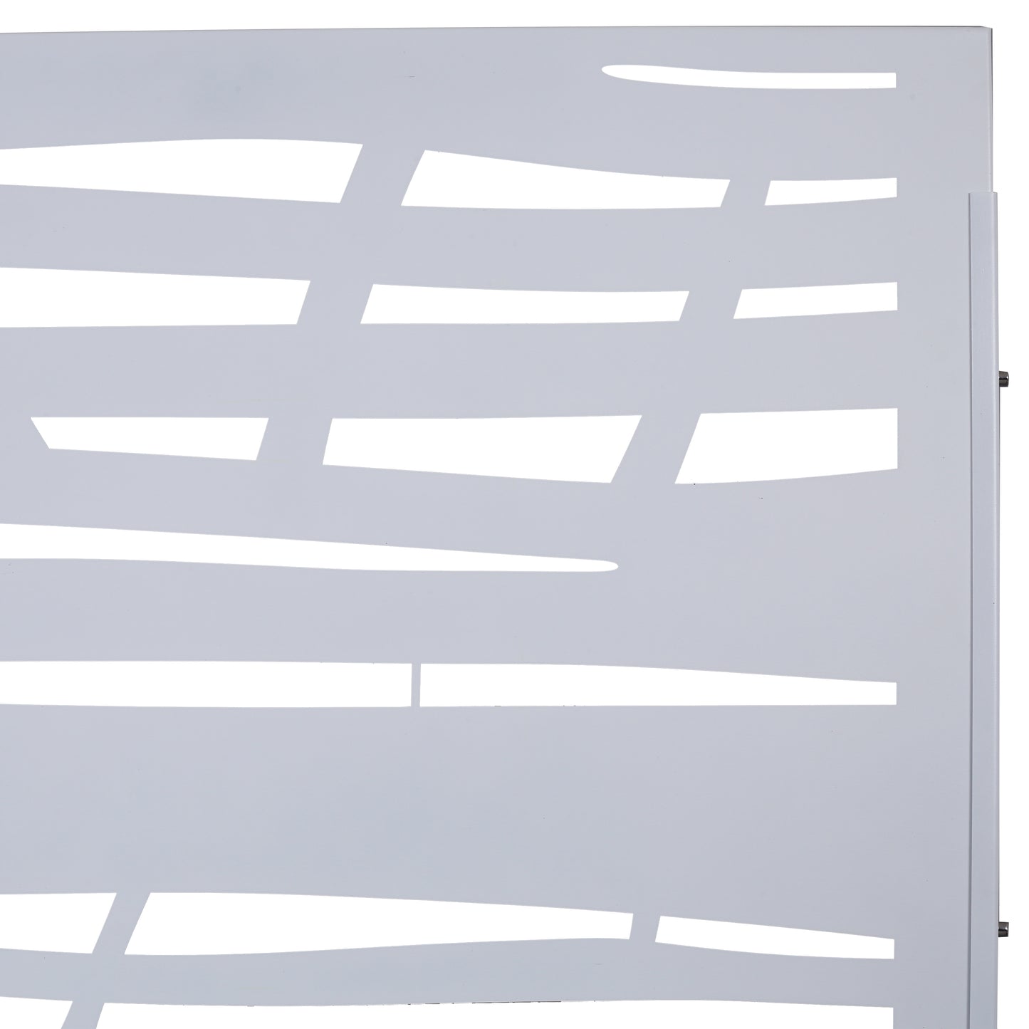 Contemporary white metal garden screen with abstract cutouts for privacy