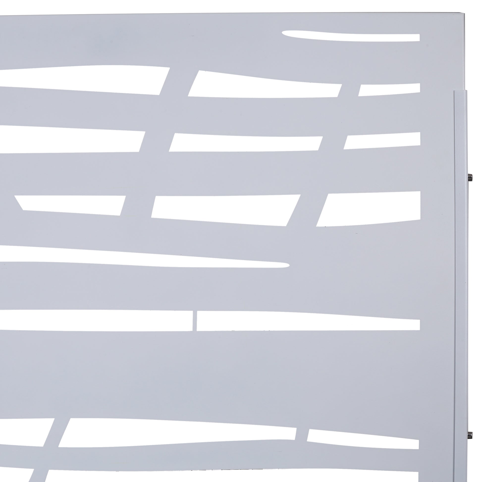 Contemporary white metal garden screen with abstract cutouts for privacy