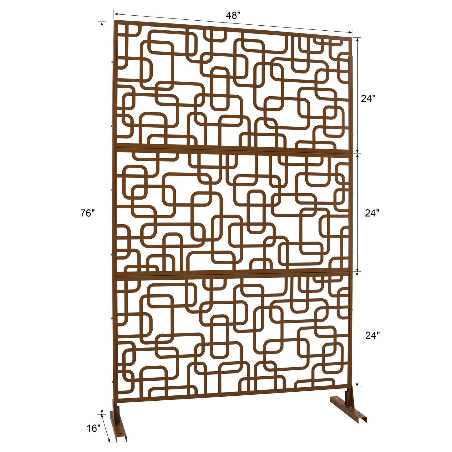 Bronze metal privacy screen with a modern geometric pattern  W x  H
