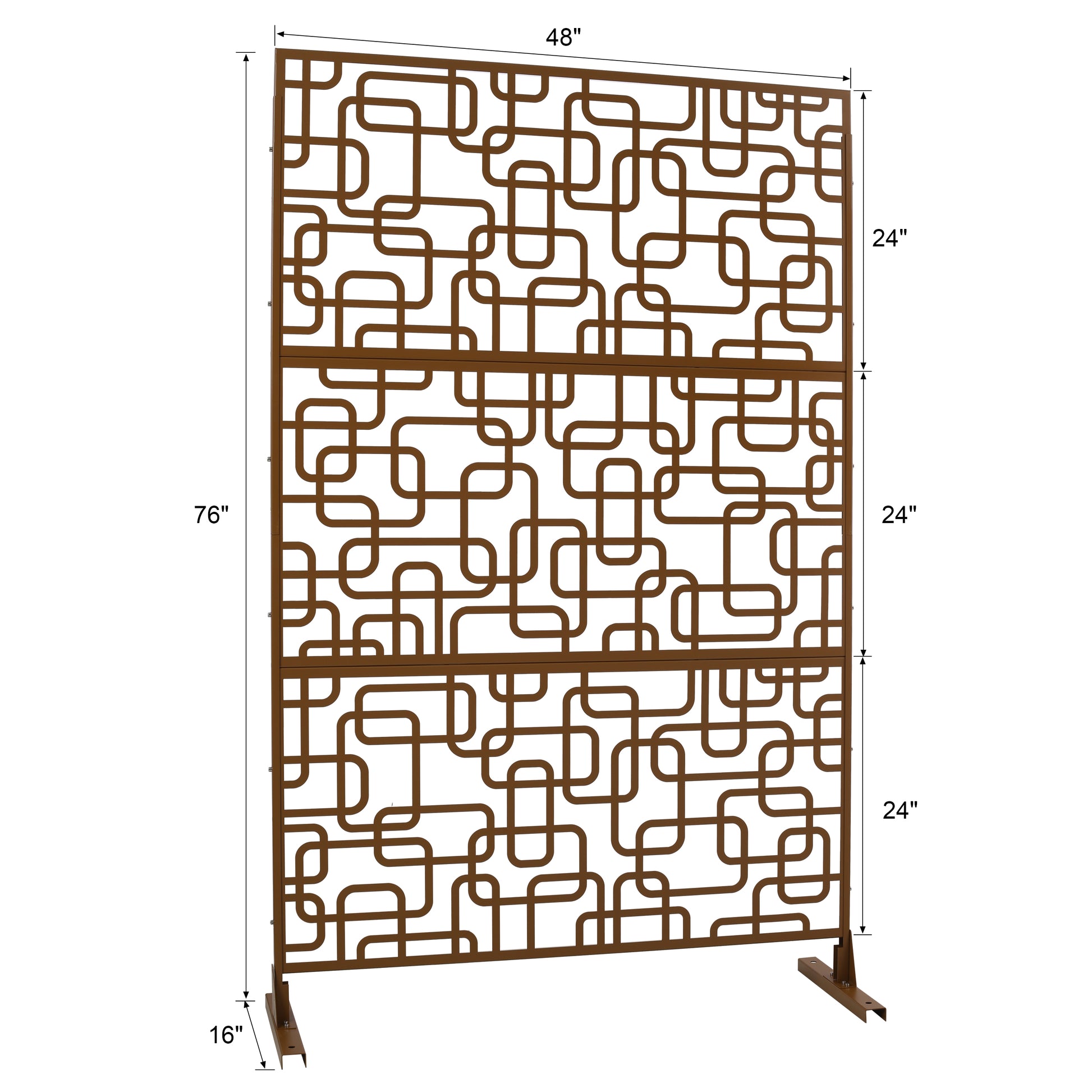 Bronze metal privacy screen with a modern geometric pattern  W x  H
