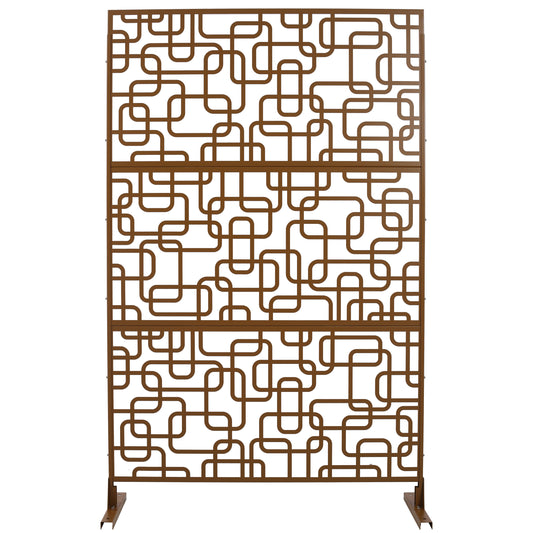 Bronze metal garden screen with modern interlocking square pattern for outdoor privacy