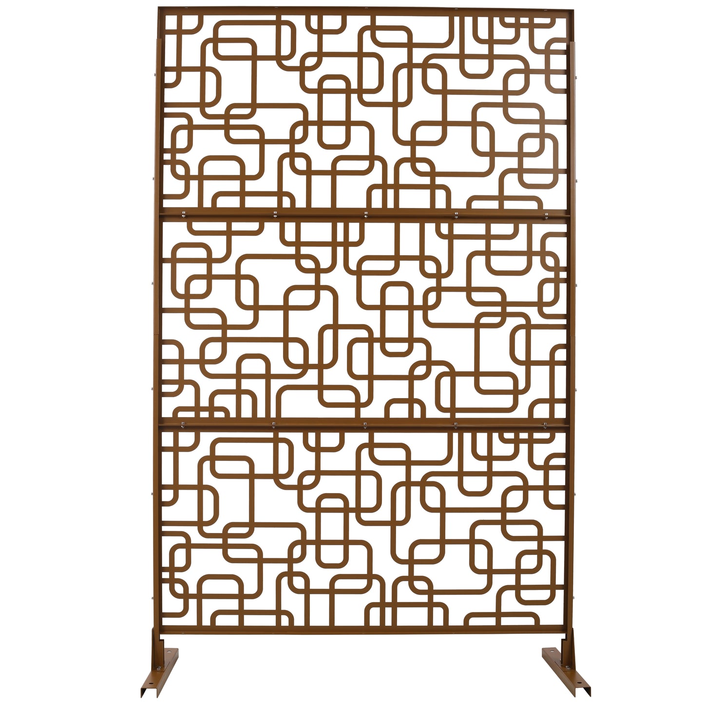 Bronze metal room divider screen with rounded square geometric pattern ideal for outdoor spaces