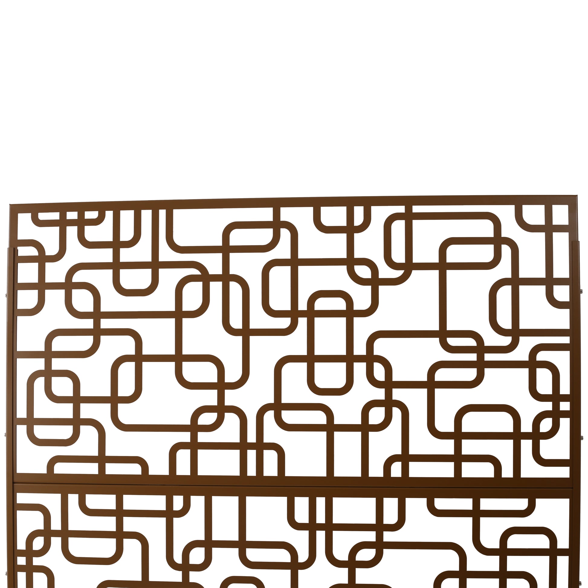 Brown metal decorative screen with a geometric rounded square pattern modern outdoor decor