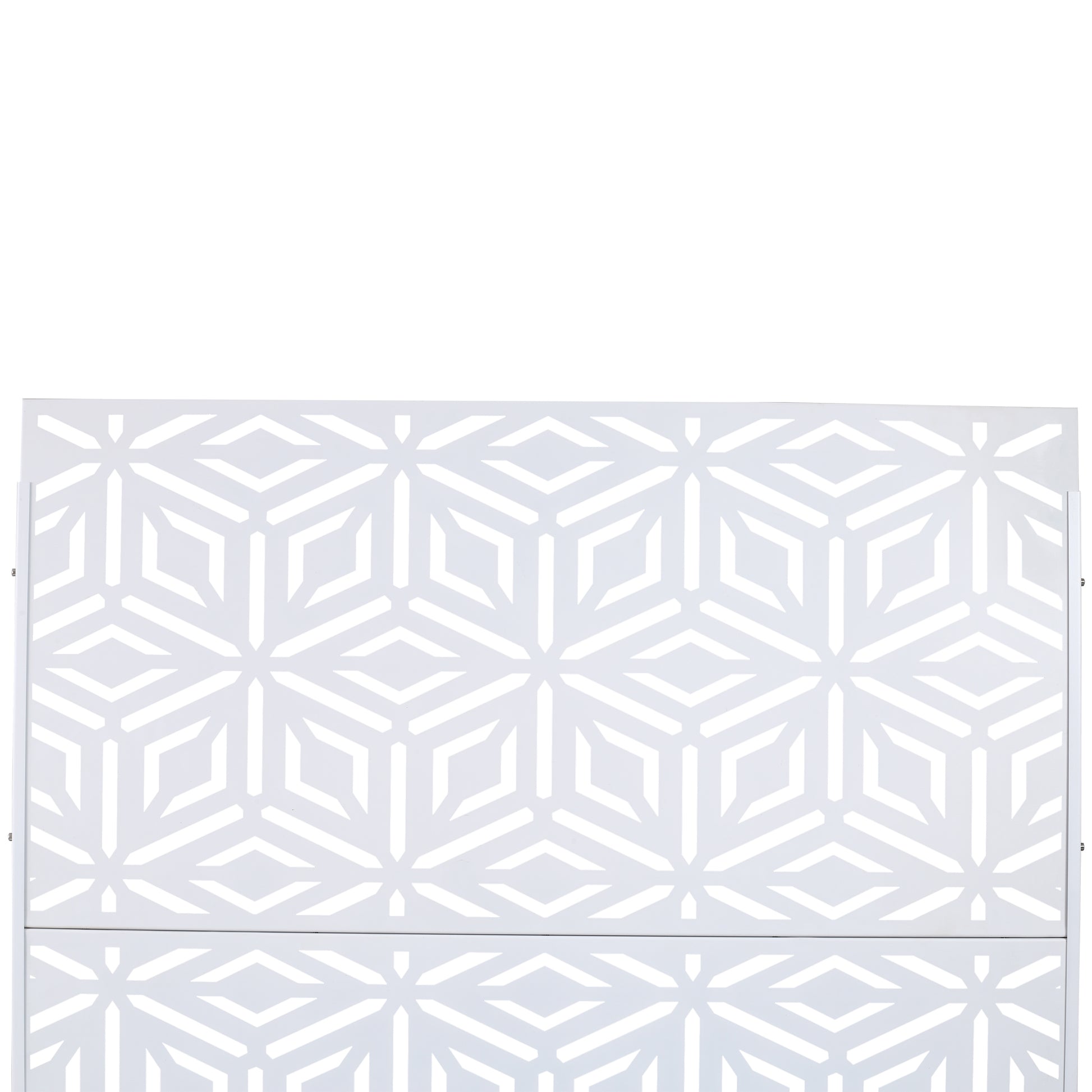 White decorative screen with geometric interlocking hexagon pattern