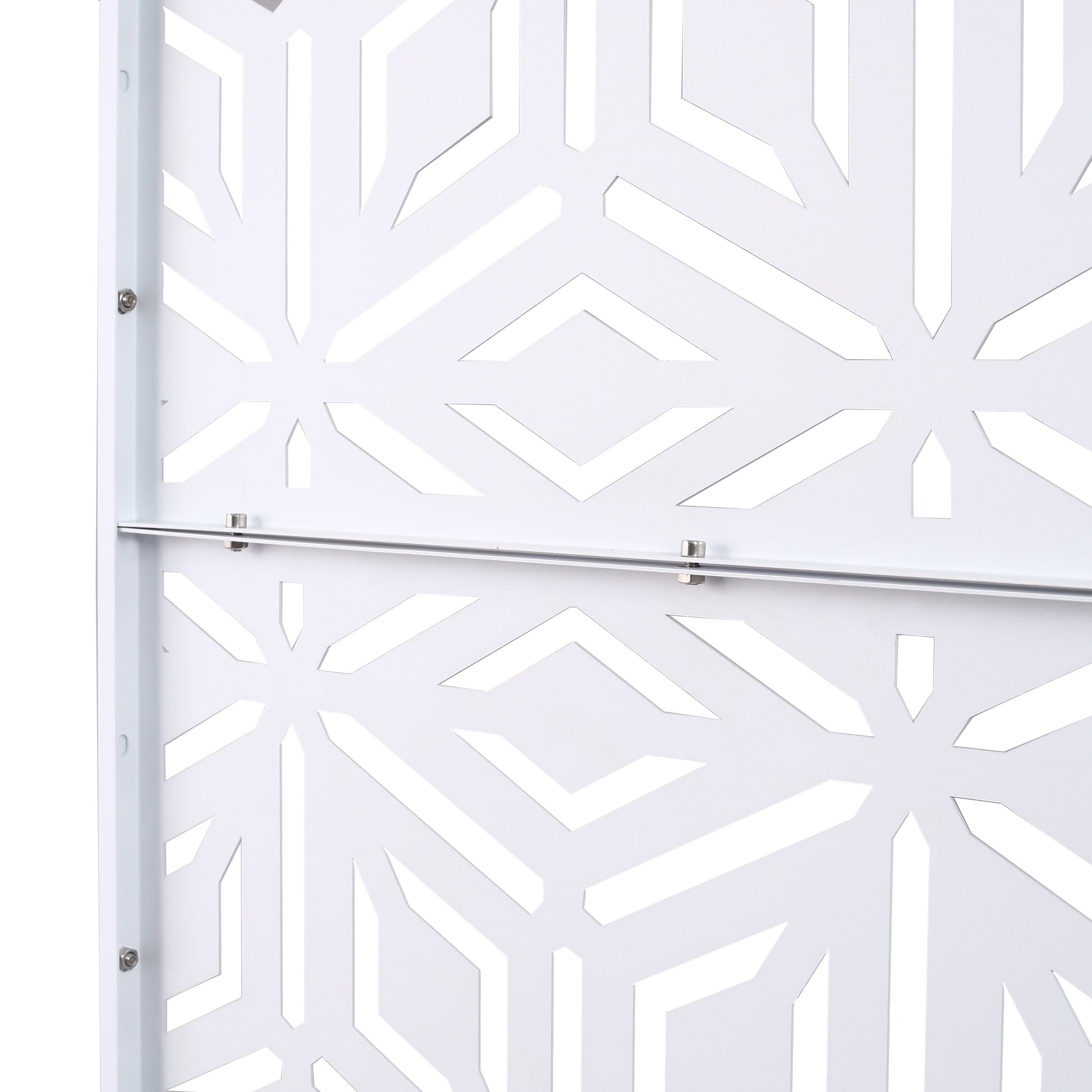 White geometric privacy screen with modern cutouts ideal for patios