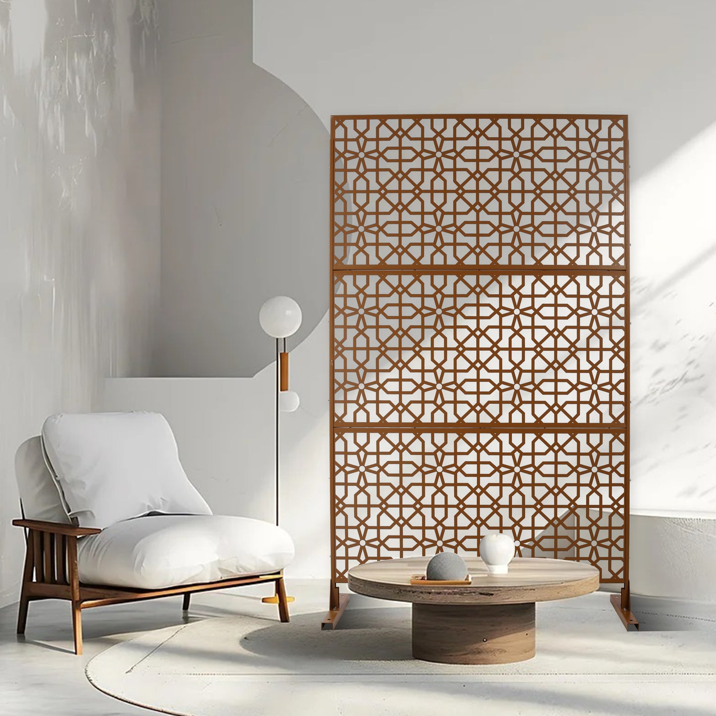 Elegant brown geometric room divider screen for living spaces