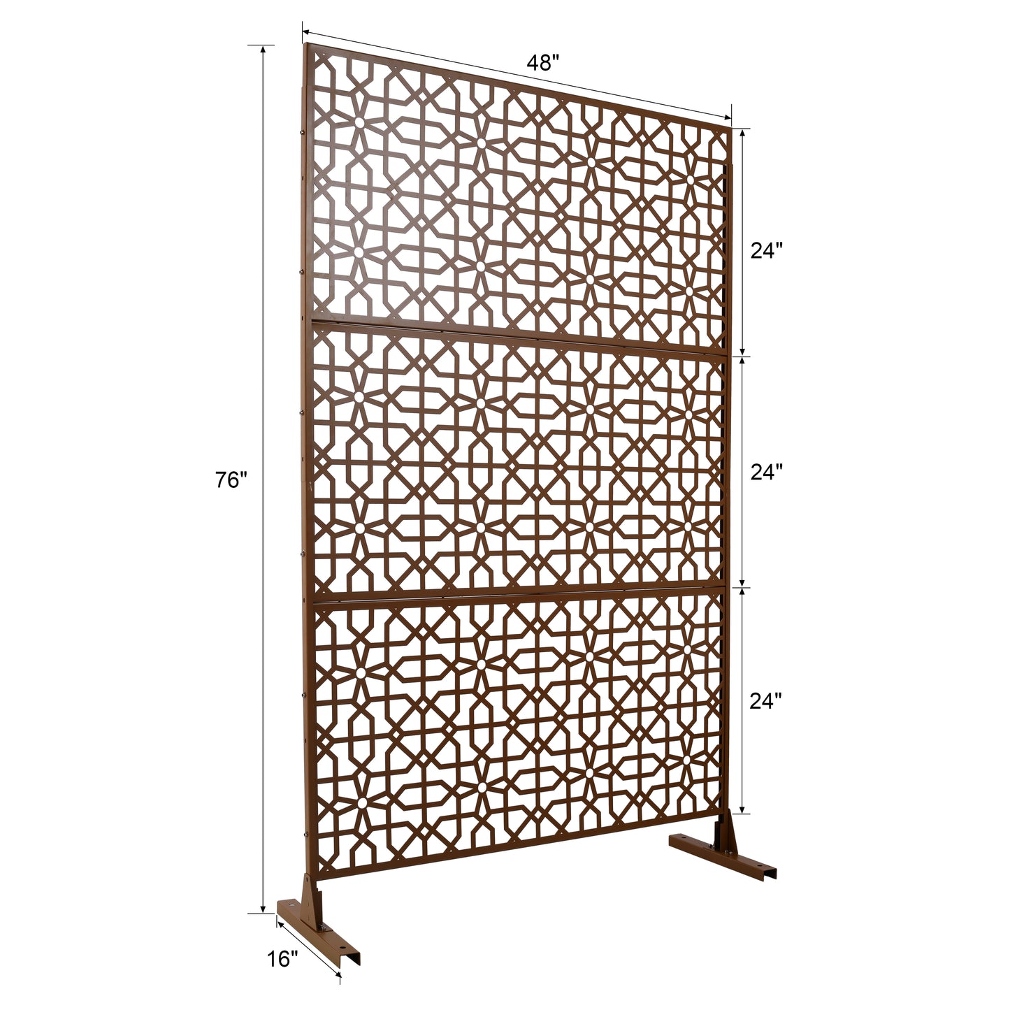 Bronze decorative room divider screen with intricate geometric pattern and sturdy base