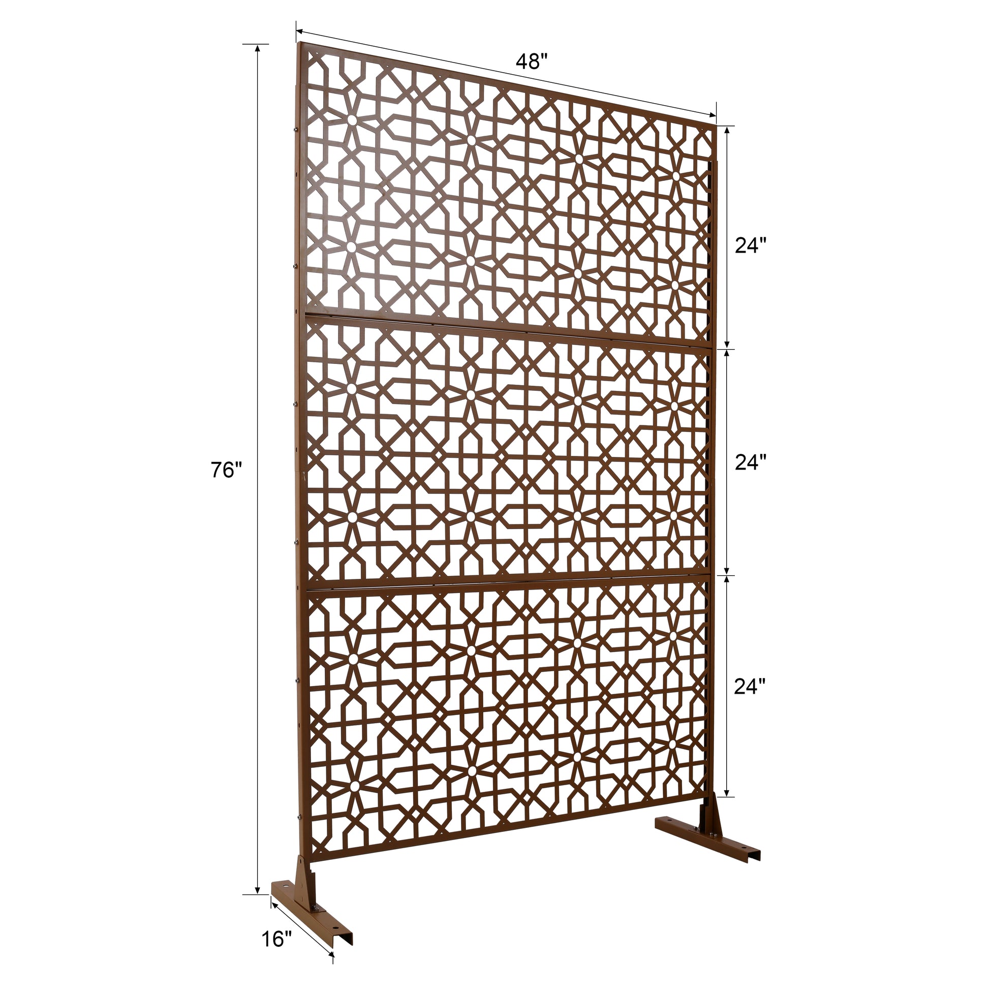 Bronze decorative room divider screen with intricate geometric pattern and sturdy base