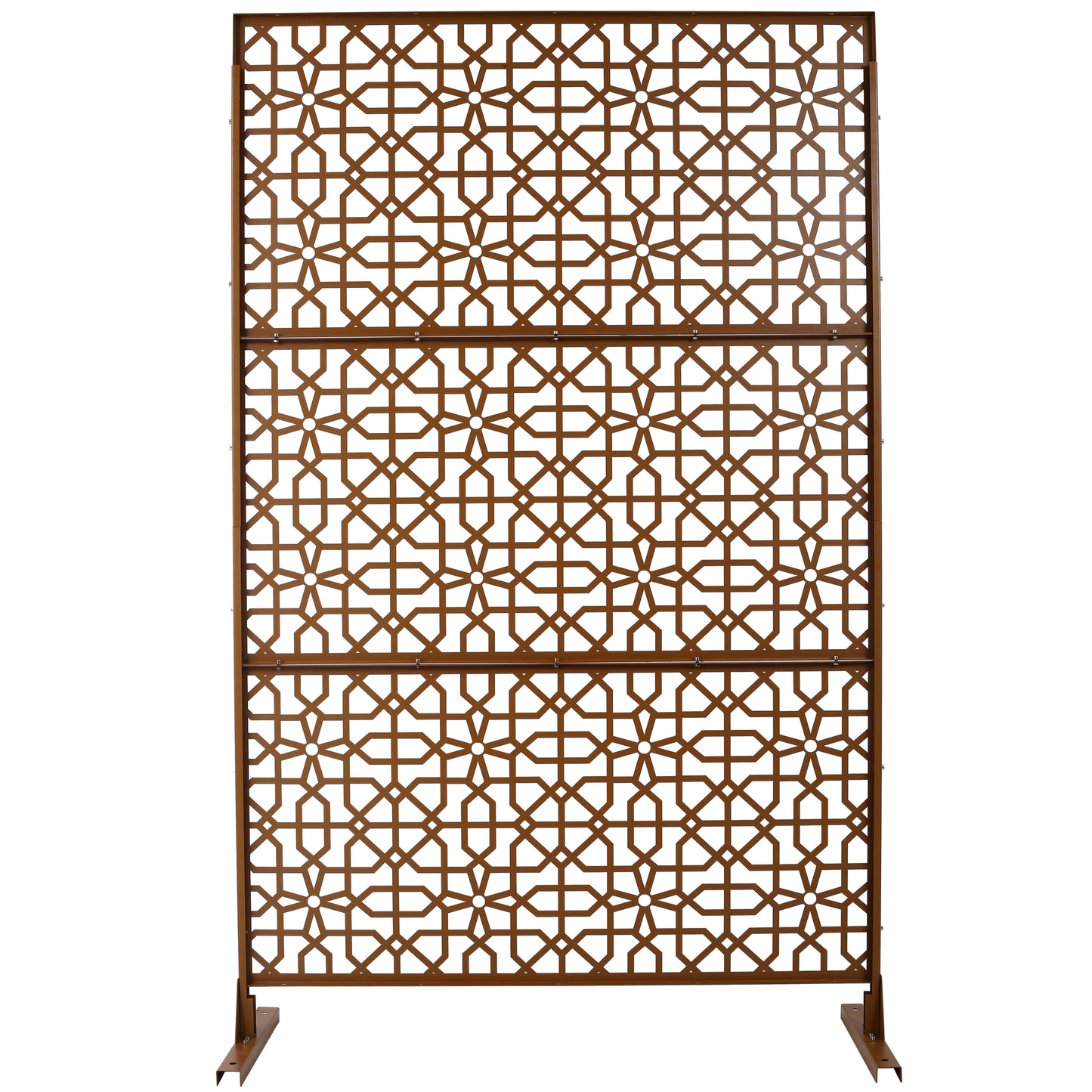 Bronze metal decorative screen with intricate geometric pattern for garden privacy