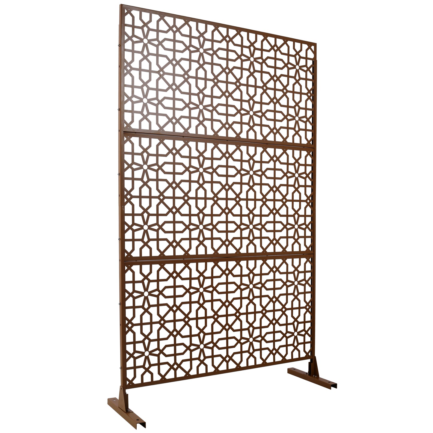 Bronze geometric outdoor privacy screen with intricate lattice pattern