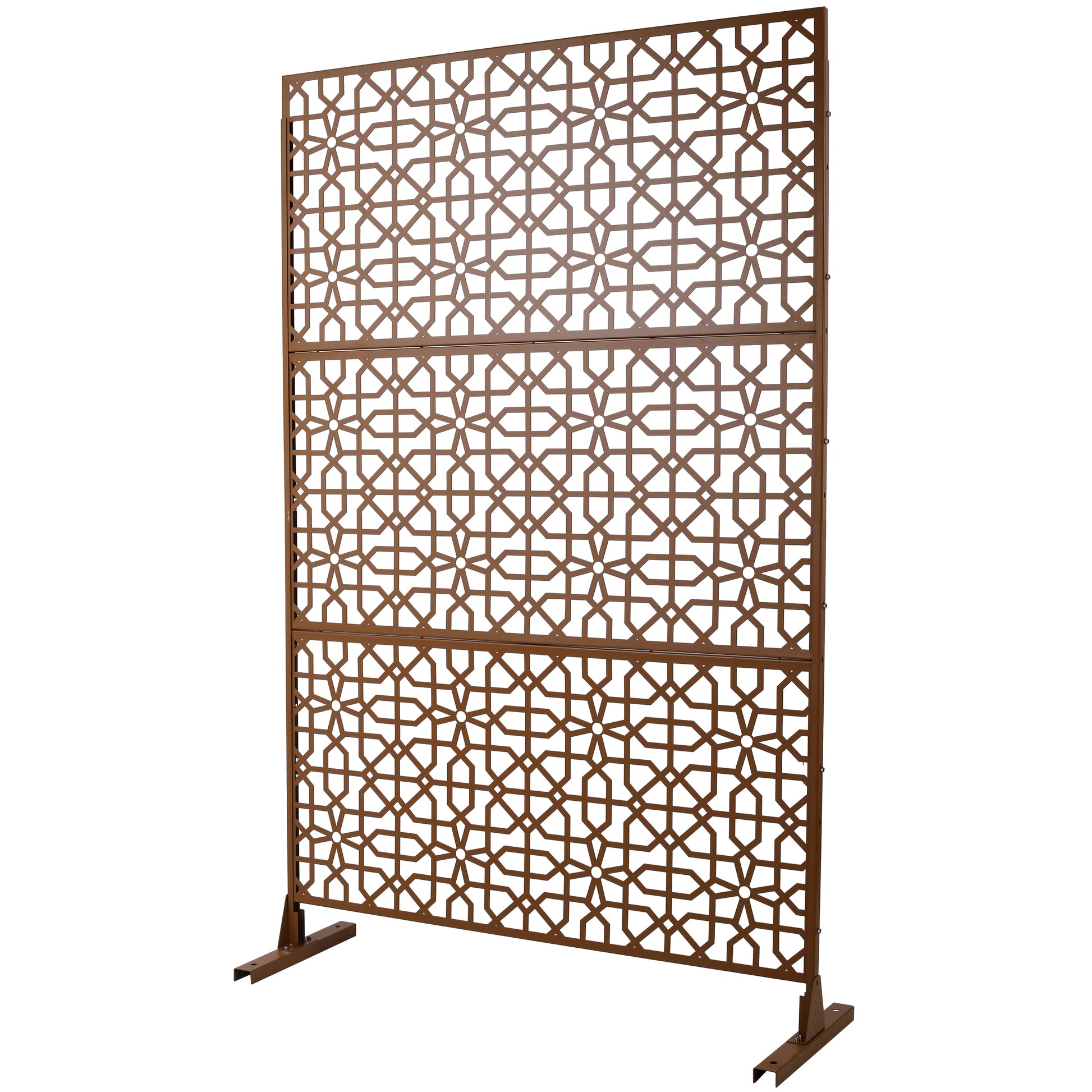 Bronze metal decorative screen with intricate geometric pattern for privacy