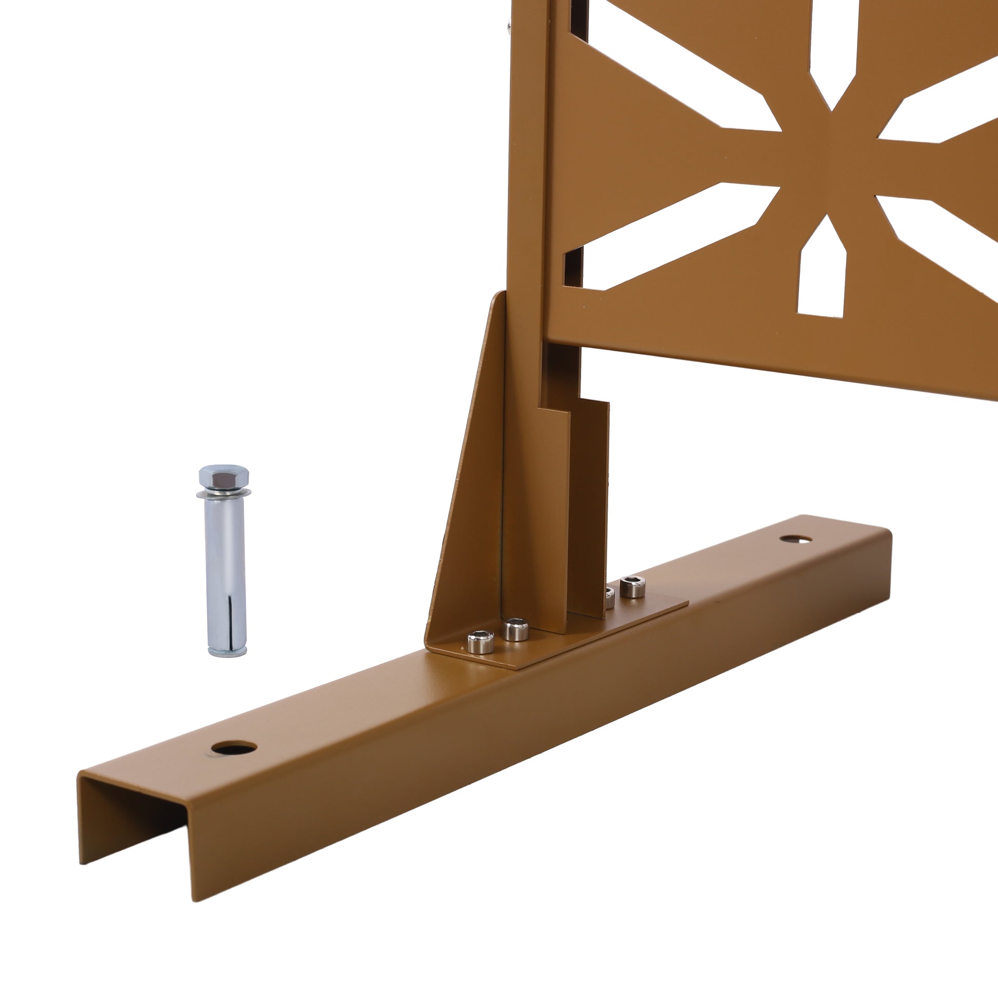 Brown metal fence post base with star cutout design