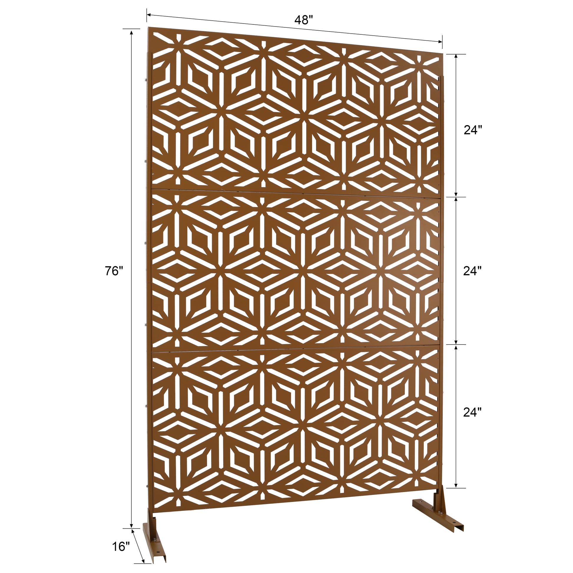 Bronze geometric garden screen inch tall with lasercut snowflake pattern