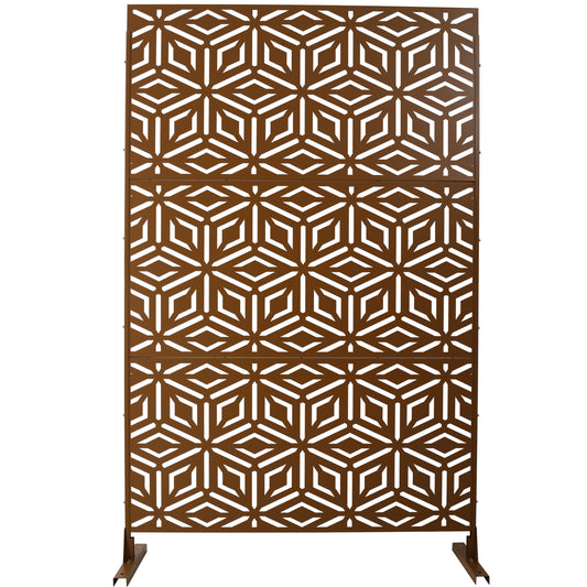 Bronze metal garden screen with modern geometric cutout pattern x inches