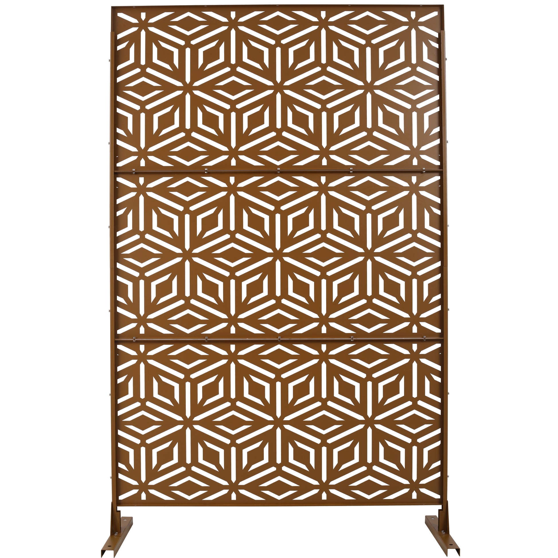 Bronze geometric garden screen with hexagonal cutouts for outdoor privacy