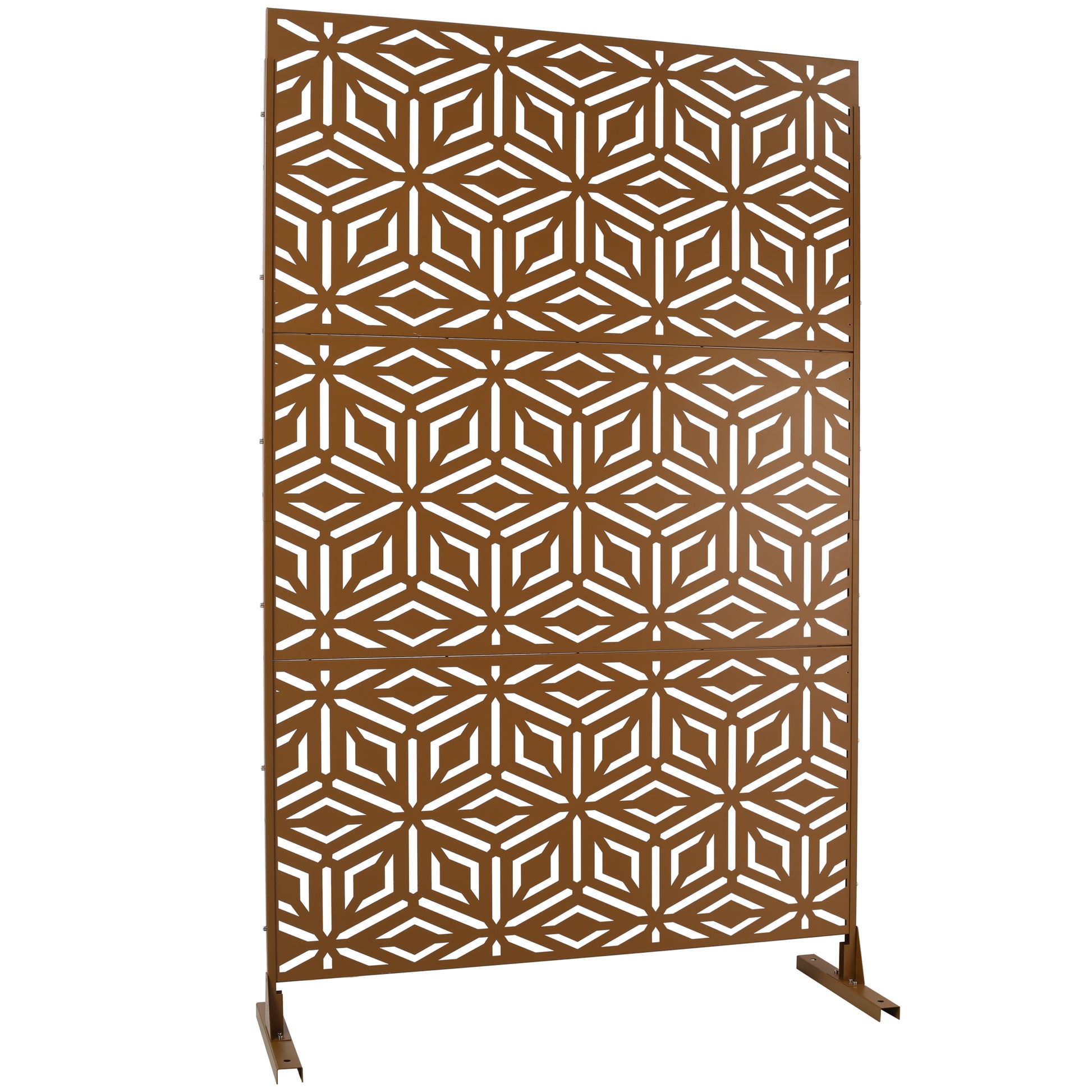 Bronze geometric patio screen with a modern lasercut design