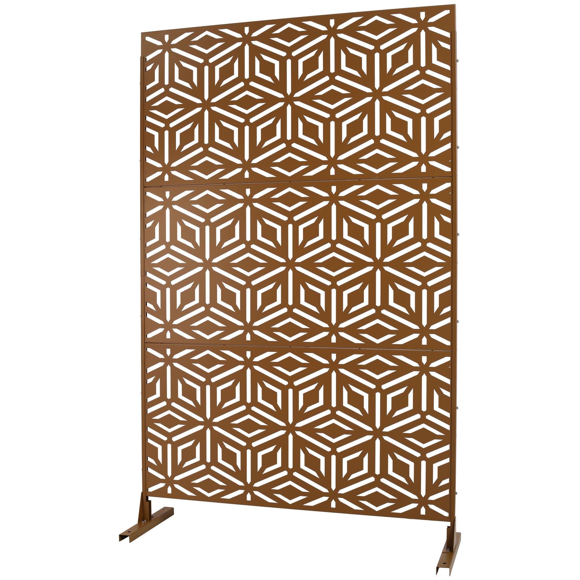 Bronze metal garden screen with geometric star pattern