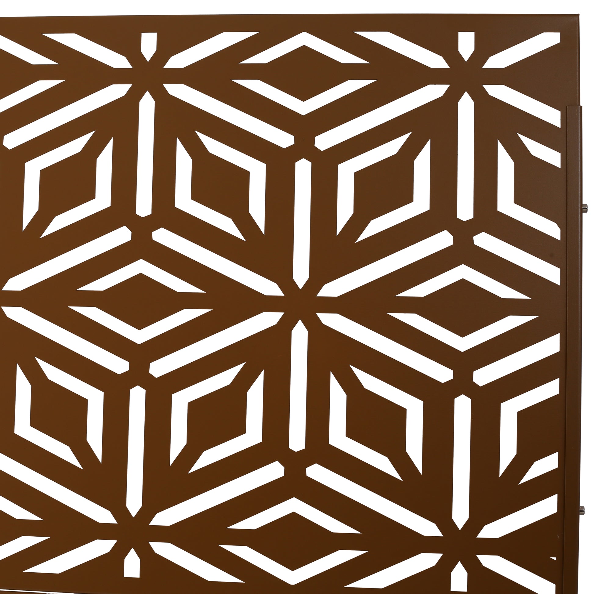 Brown metal decorative screen panel with geometric star pattern