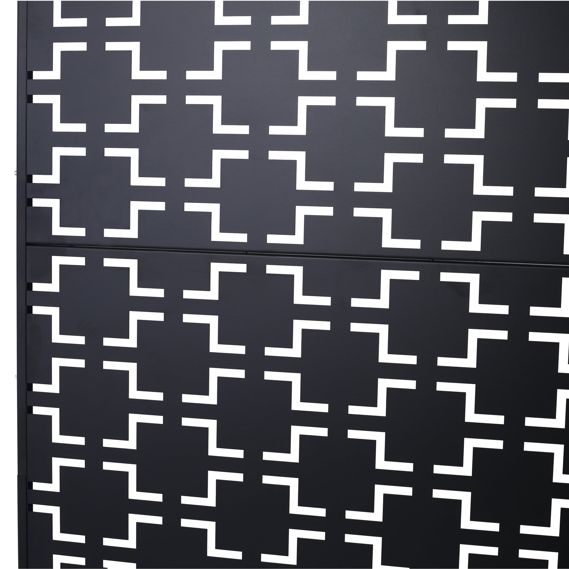 Black metal screen with white geometric cutout pattern modern decorative panel