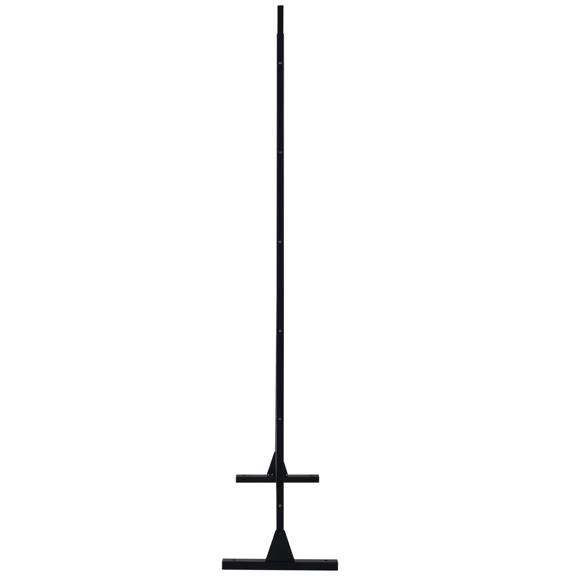 Black adjustable floor stand with wide base for stability and portrait screen mounting