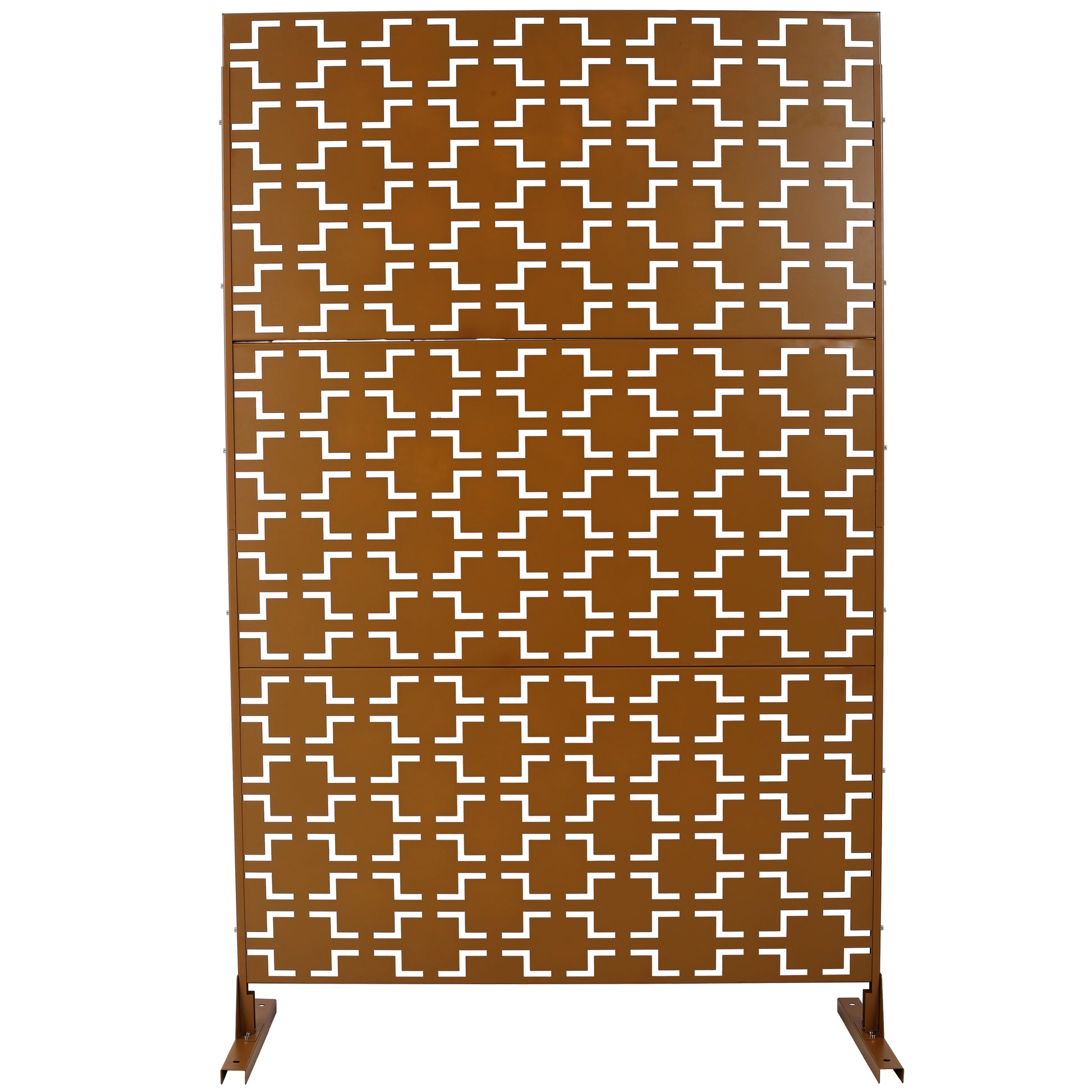 Bronze geometric outdoor privacy screen with modern cutouts