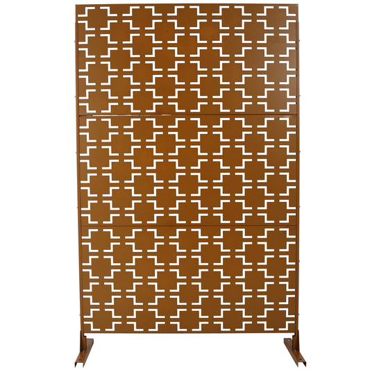 Bronze geometric outdoor privacy screen with modern cutouts