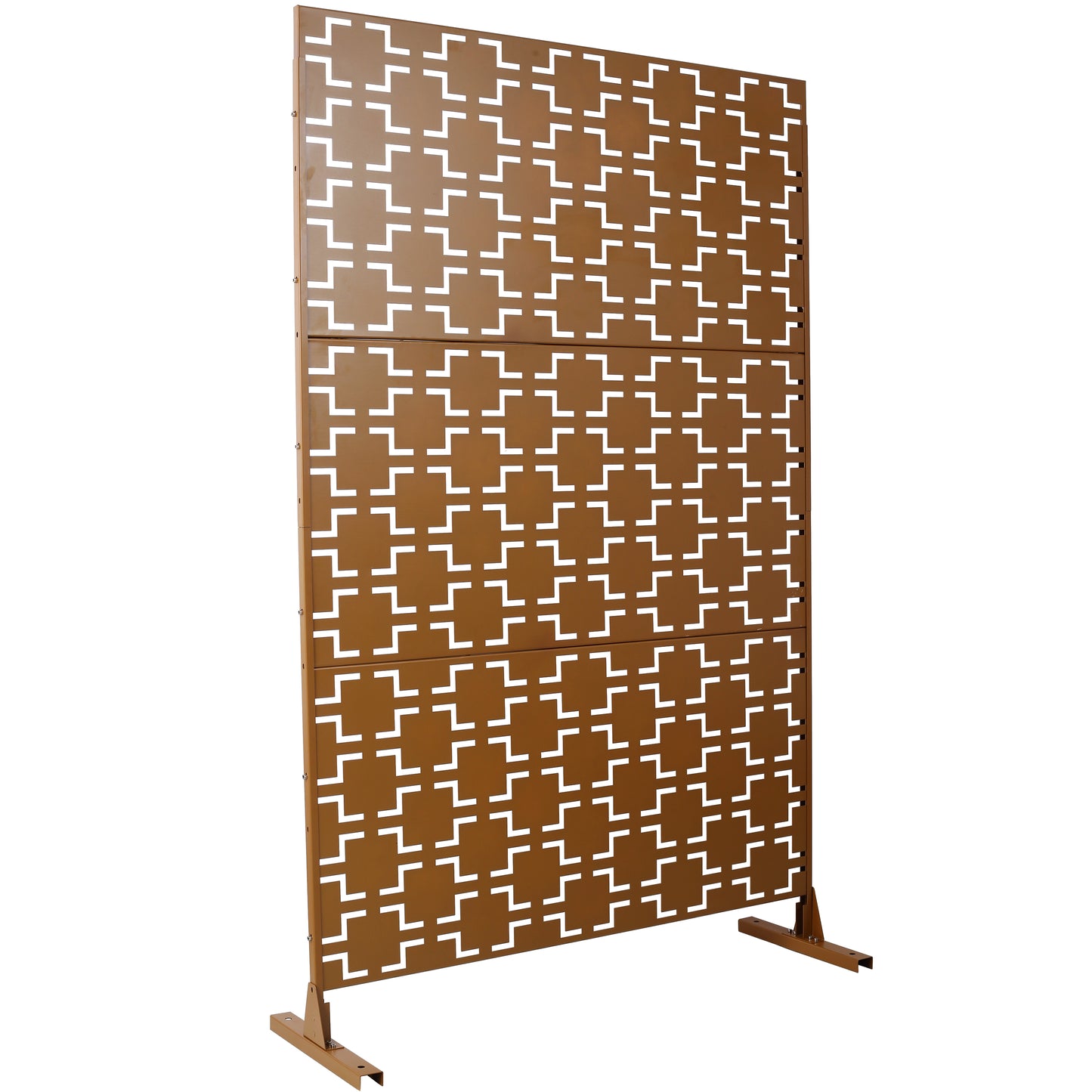 Bronze metal privacy screen with geometric cutouts  inches tall
