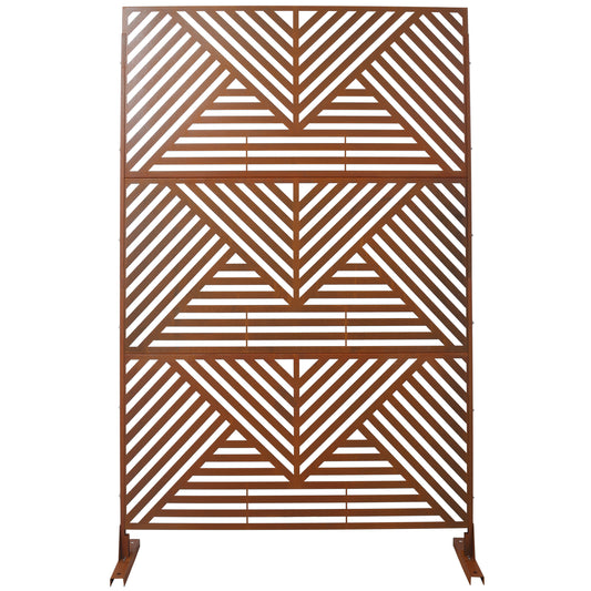 Modern brown metal privacy screen with geometric pattern for garden decor