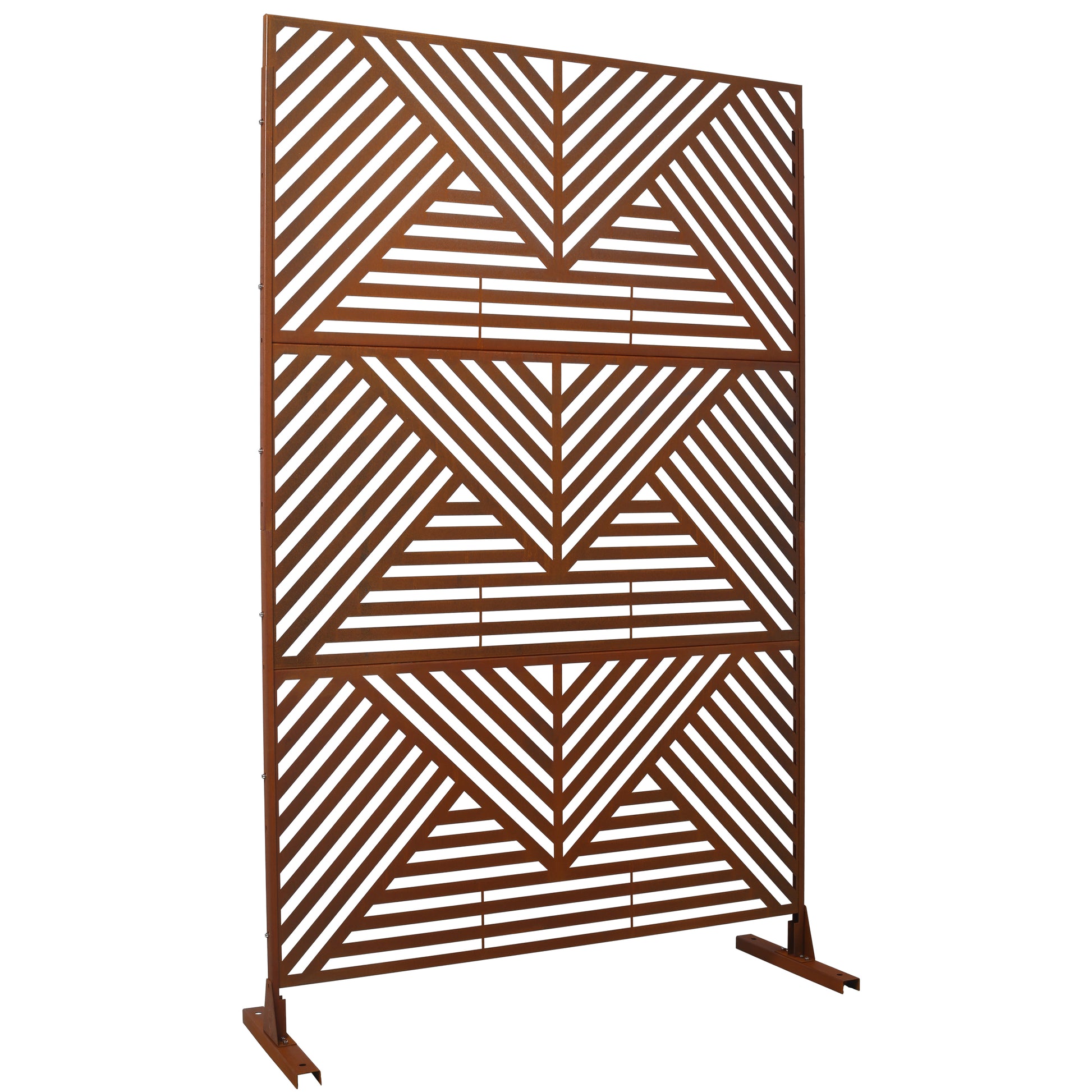 Modern Corten steel garden screen with geometric diagonal stripe pattern  inches tall