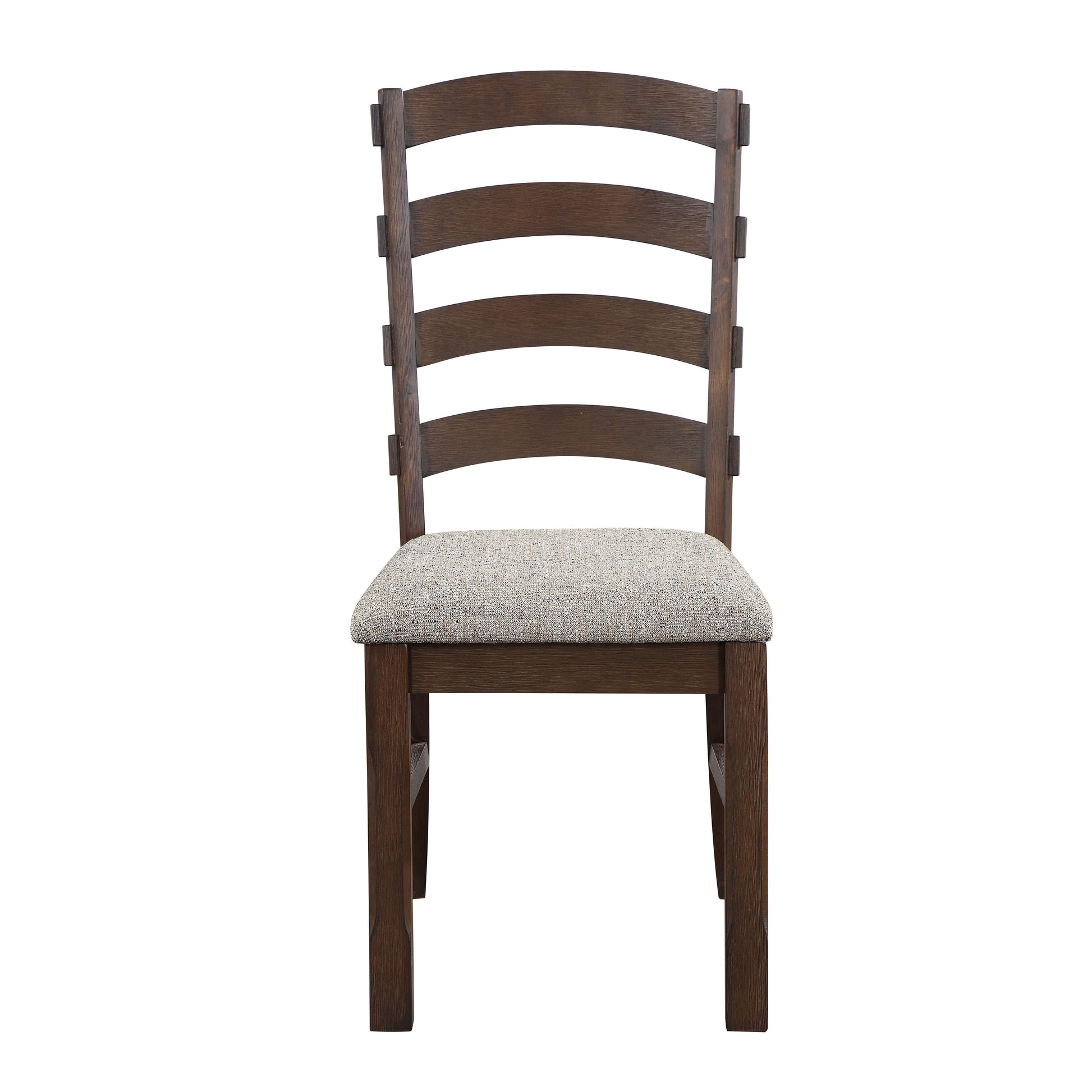 Dark brown wooden dining chair with curved back and upholstered seat