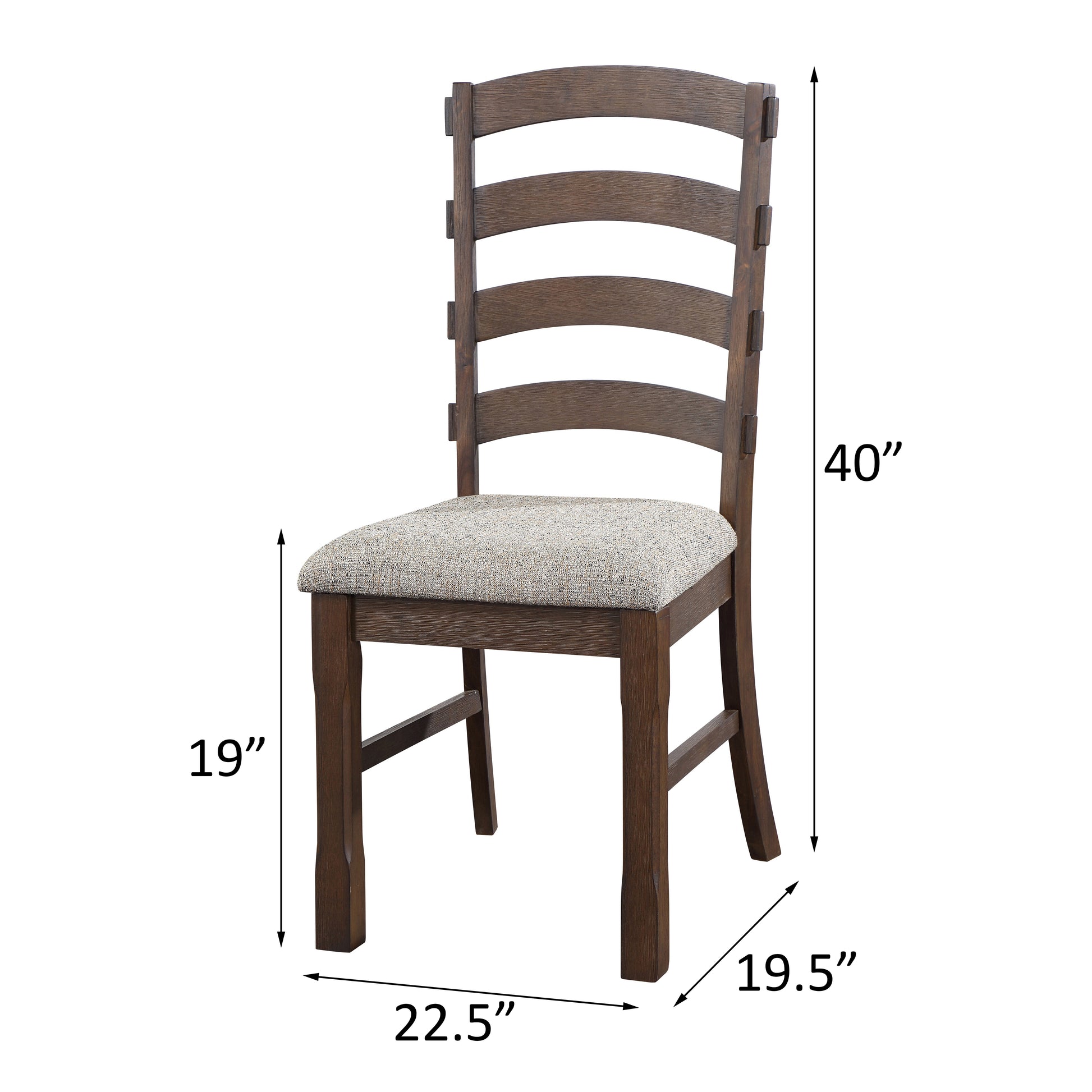 Rustic brown wood dining chair with upholstered seat and ladder back design