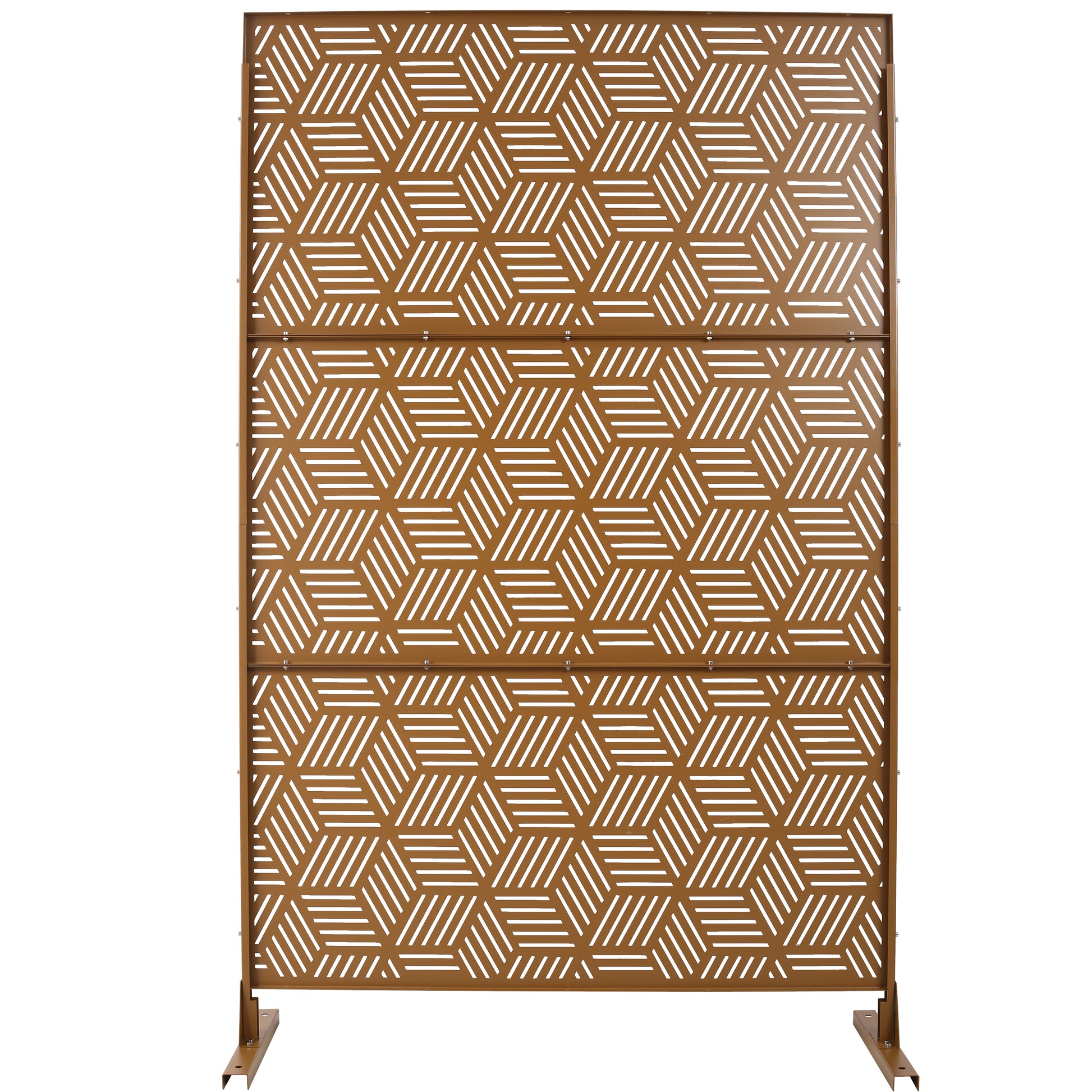 Bronze decorative screen with modern geometric lasercut pattern for outdoor privacy