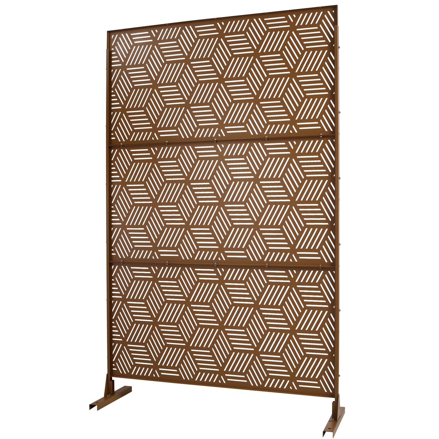 Brown geometric lasercut metal screen panel with hexagon pattern