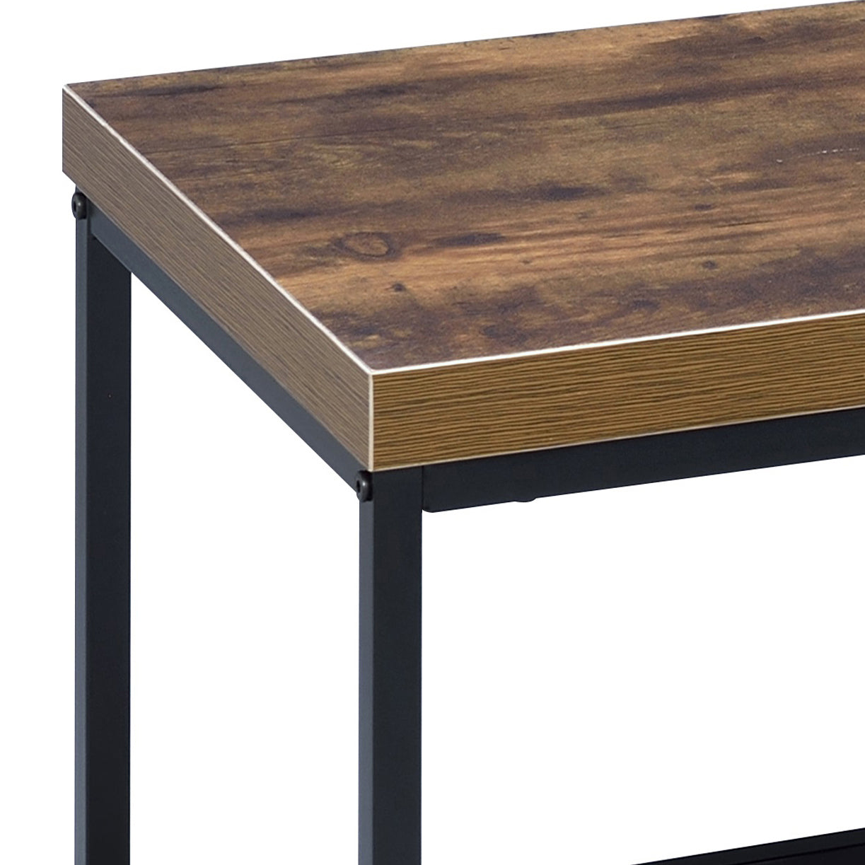 Rustic wood grain console table with black metal frame perfect for entryways