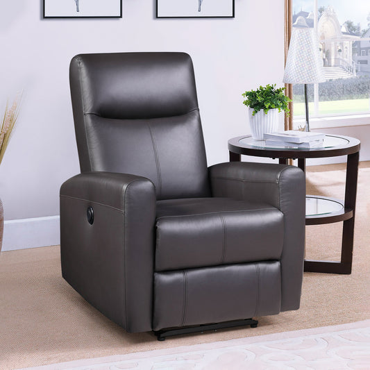 Dark grey bonded leather power recliner chair with USB port