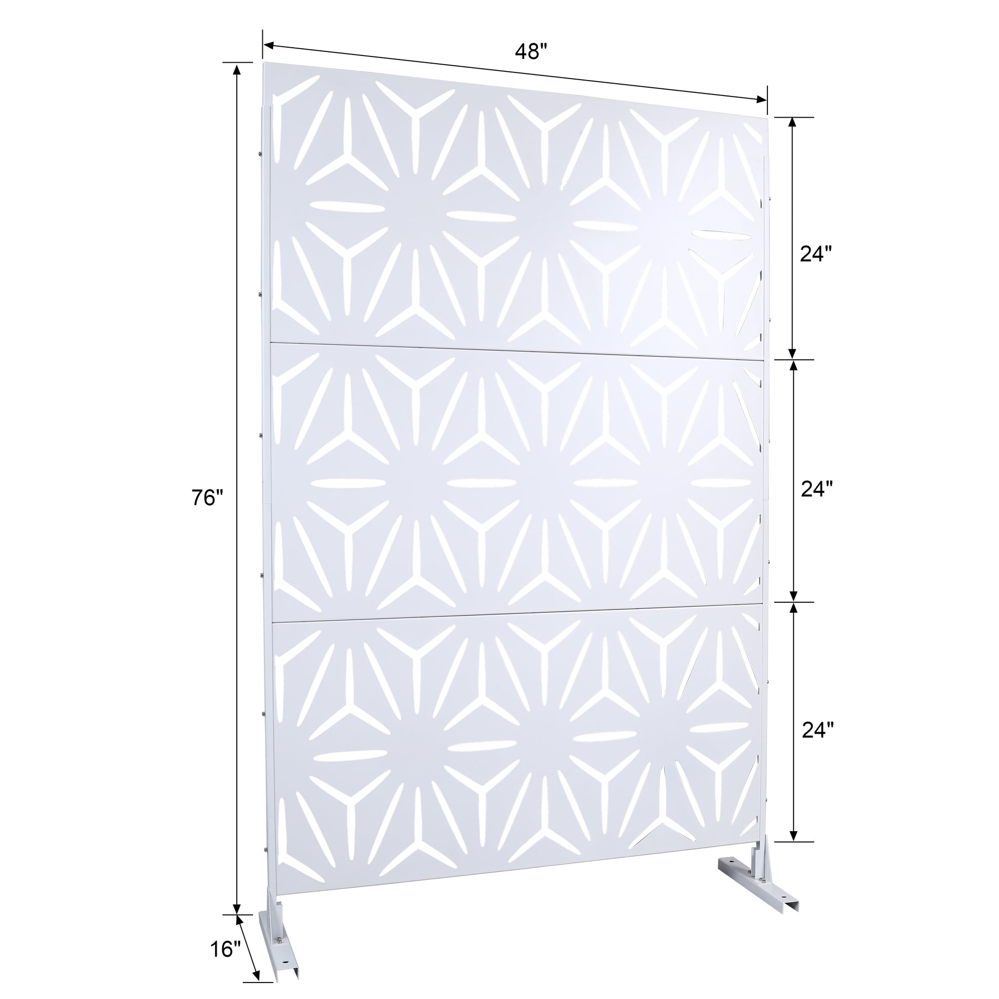White geometric metal privacy screen x inches with cutout star pattern for garden use