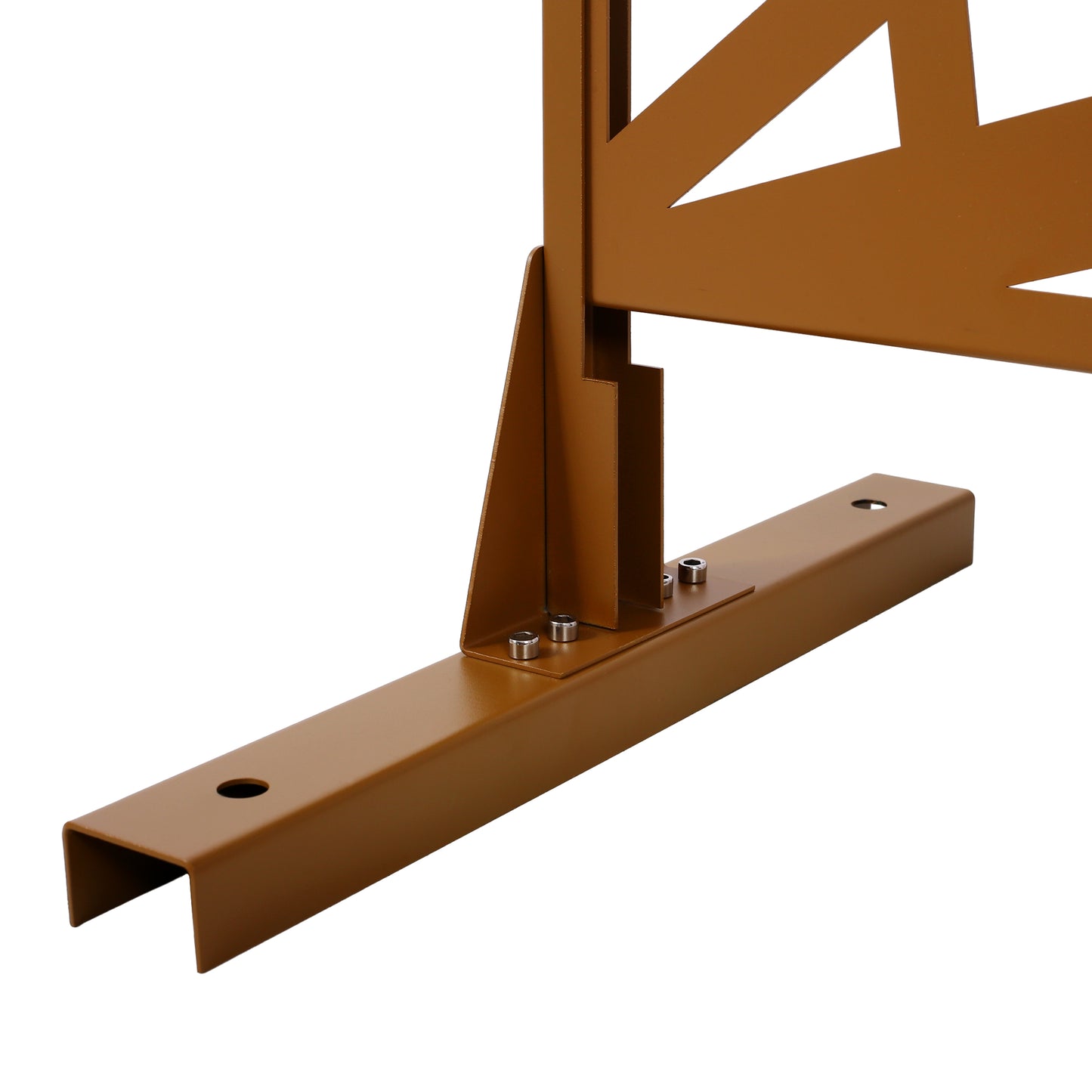 Bronze metal fence post base with angular support and anchor bolts