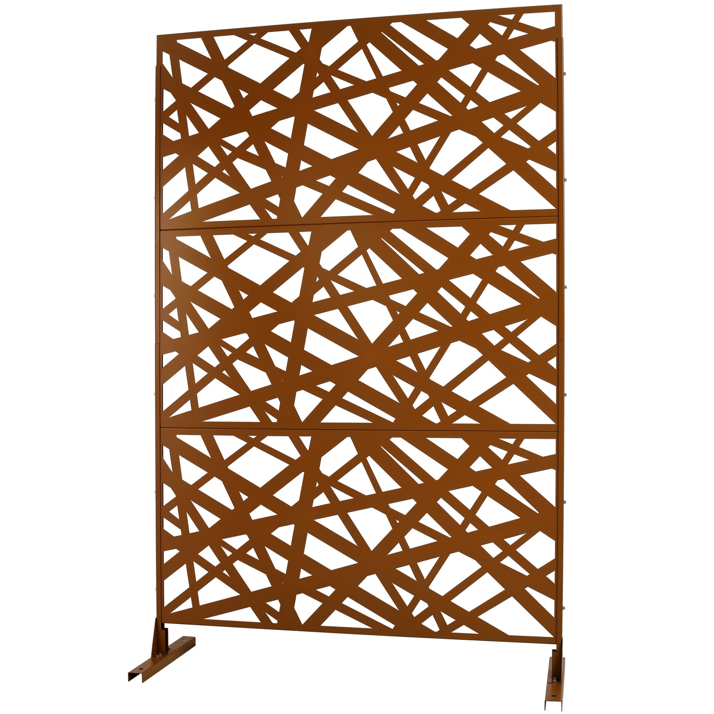 Rustic metal garden screen with abstract geometric pattern bronze finish
