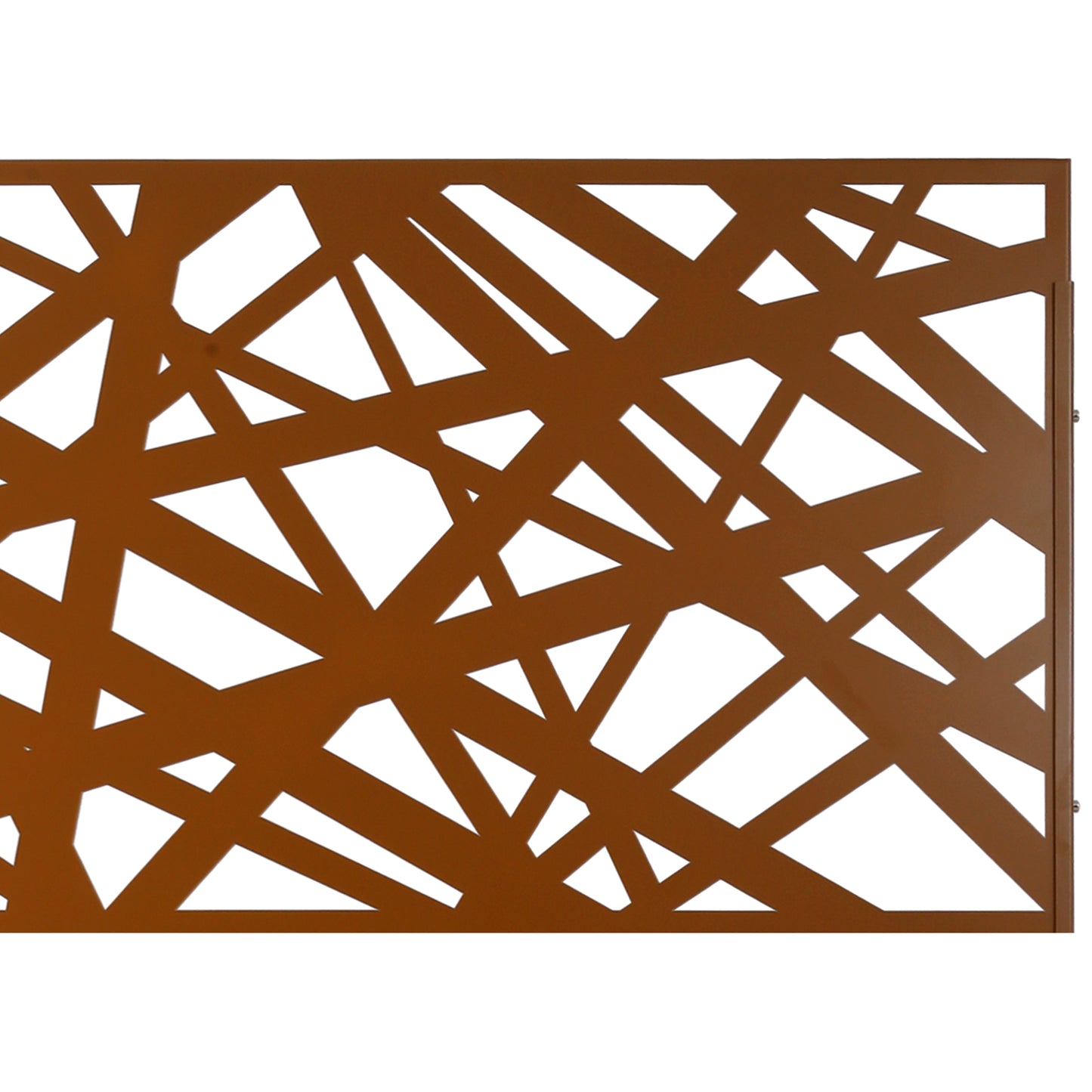 Rusty metal privacy screen with abstract geometric pattern ideal for outdoor decor