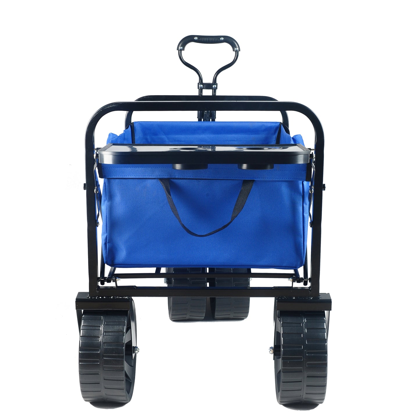 Blue collapsible wagon with cup holders perfect for beach trips