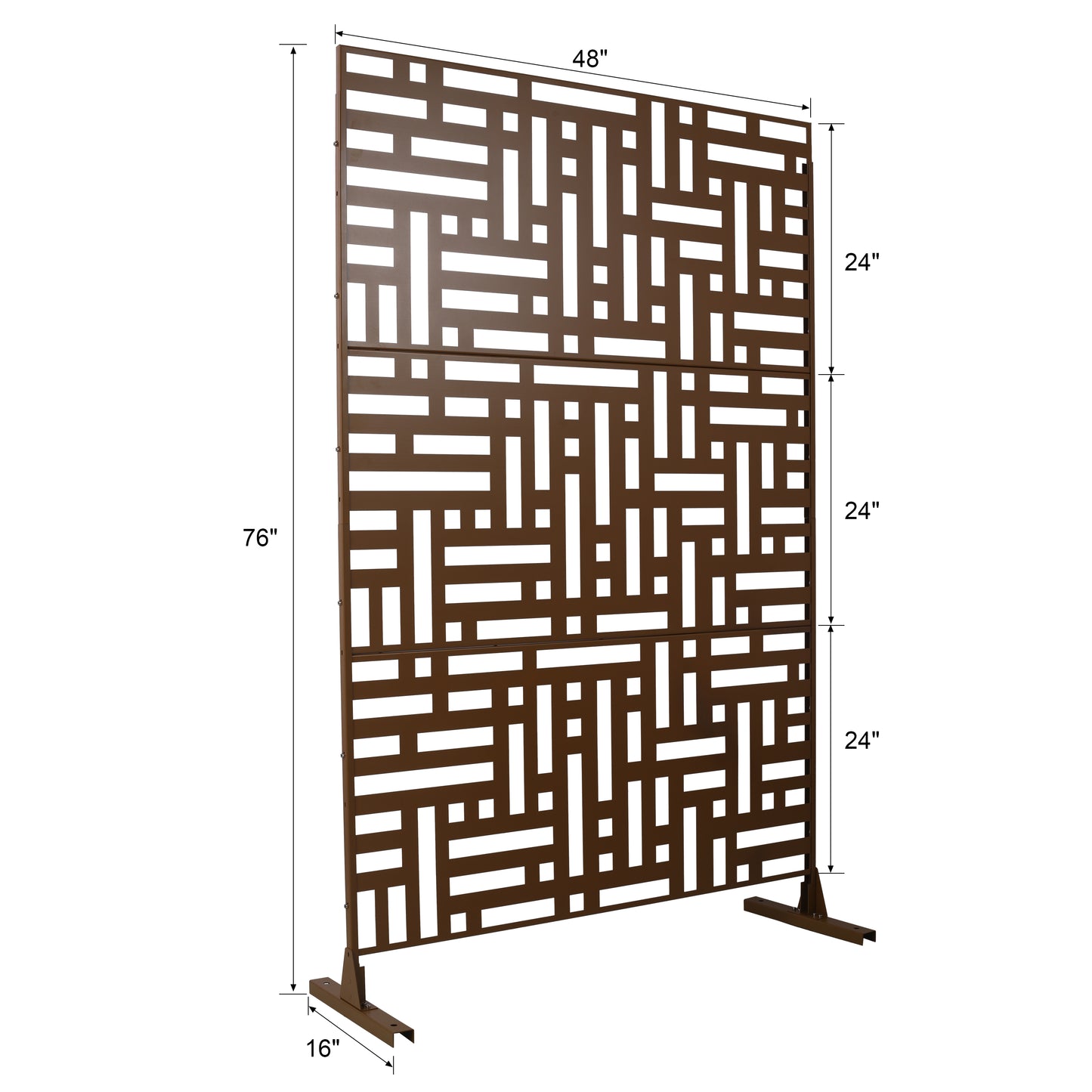 Bronze metal privacy screen with geometric cutouts  H x  W