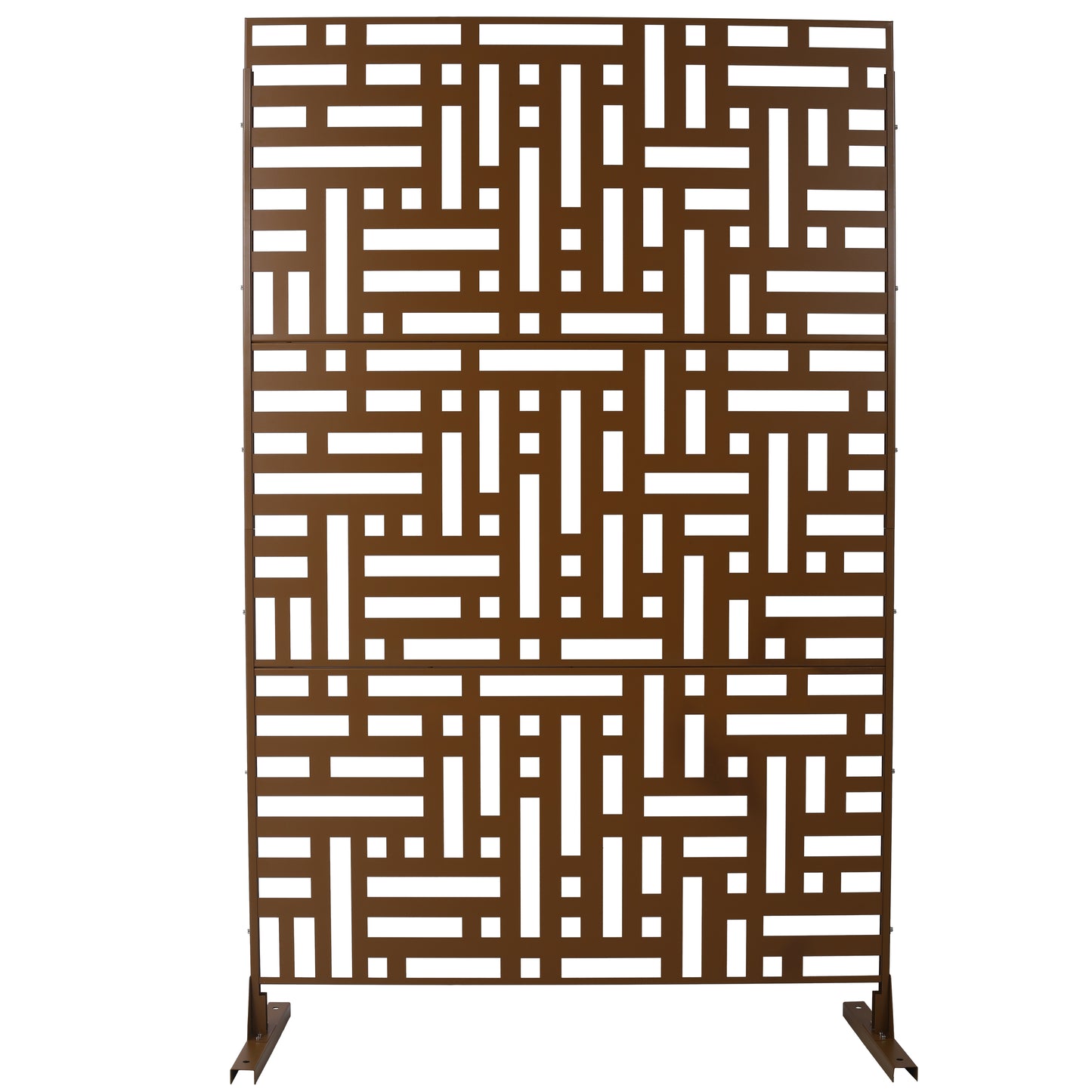 Bronze metal garden screen with geometric cutouts ideal for patio privacy