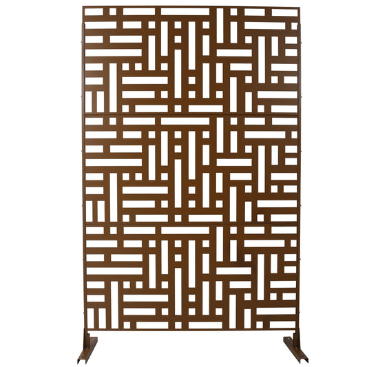 Bronze metal garden screen with geometric cutouts ideal for patio privacy