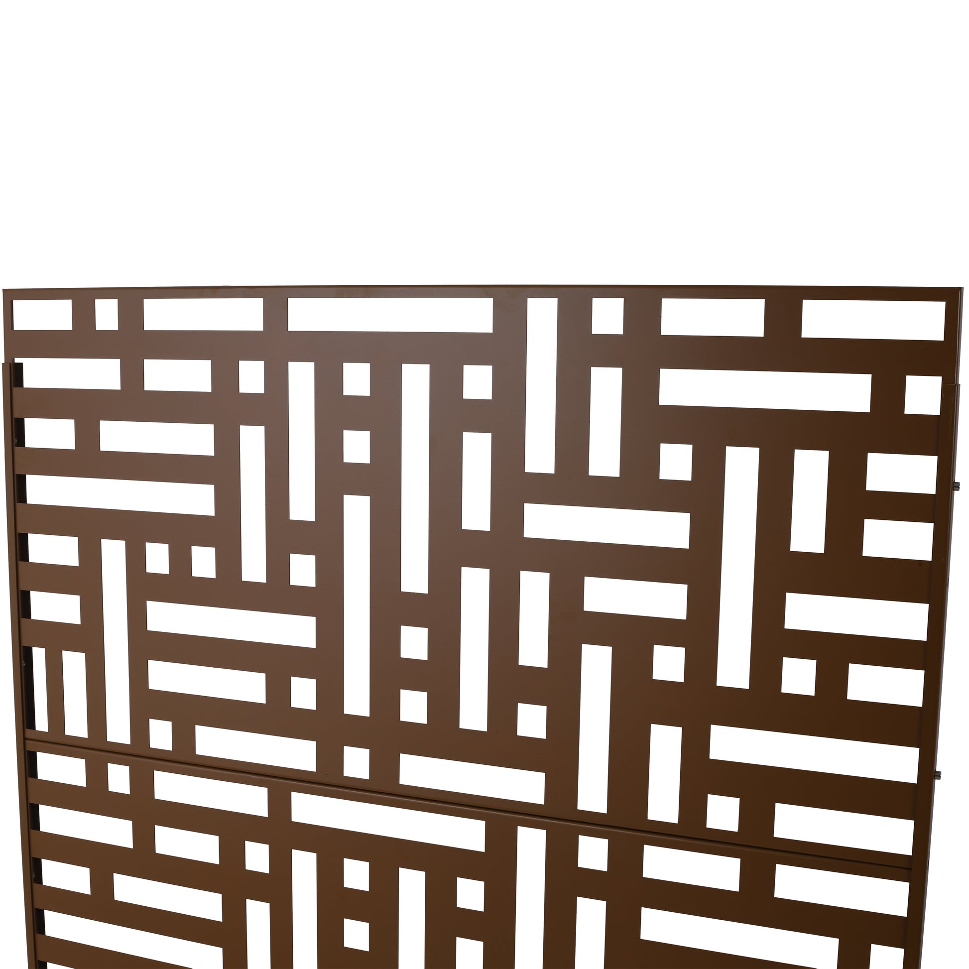 Bronze metal garden screen with abstract geometric pattern perfect for privacy