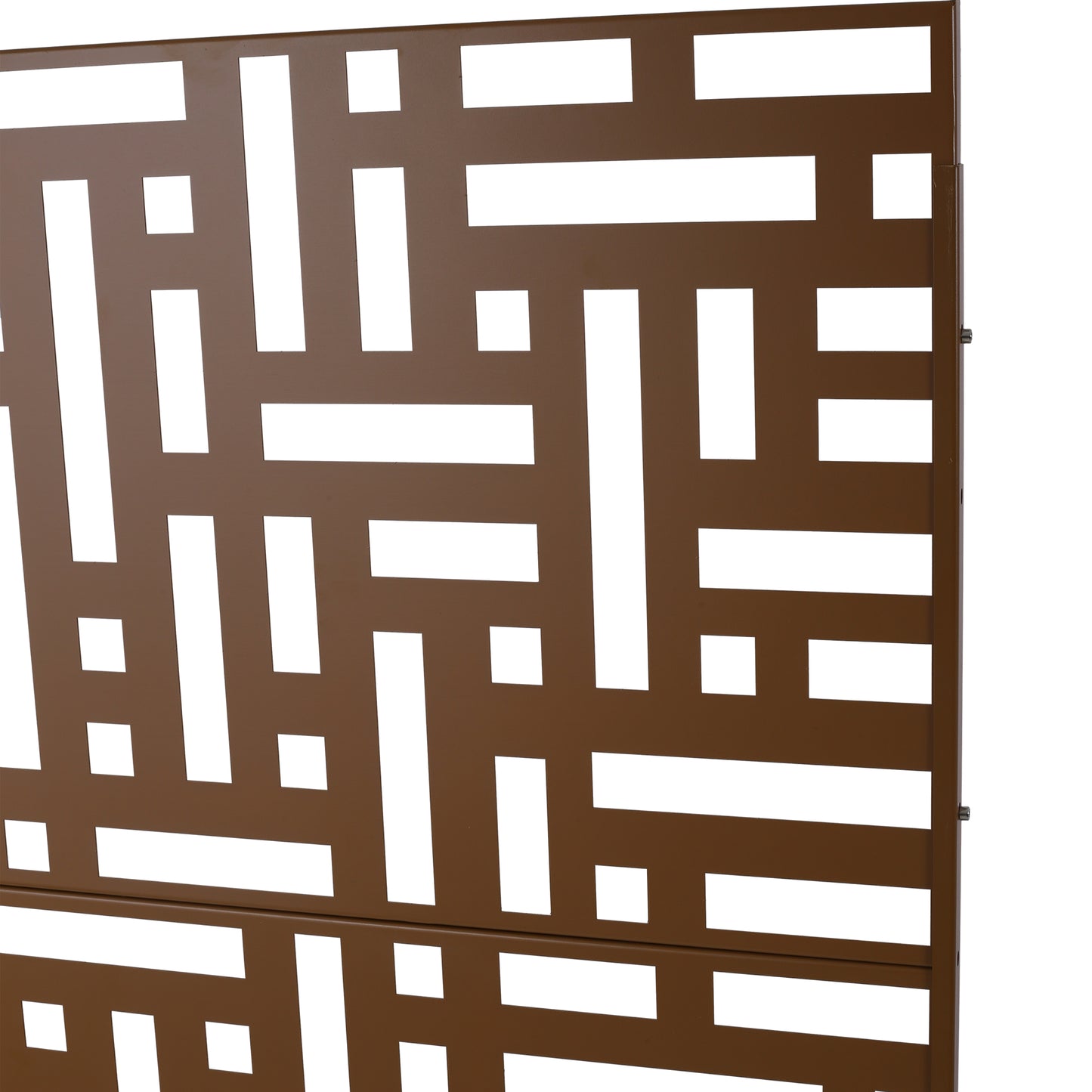 Bronze metal privacy screen with geometric cutout pattern for garden decor