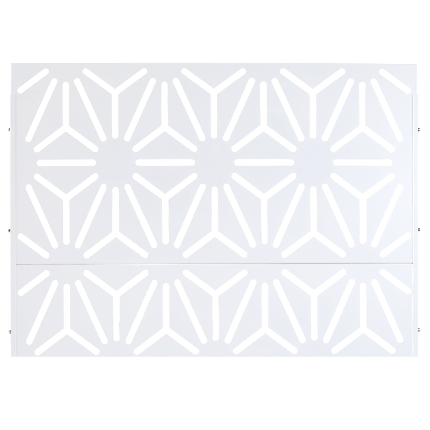 White geometric metal panel with a starburst pattern ideal for decorative screens