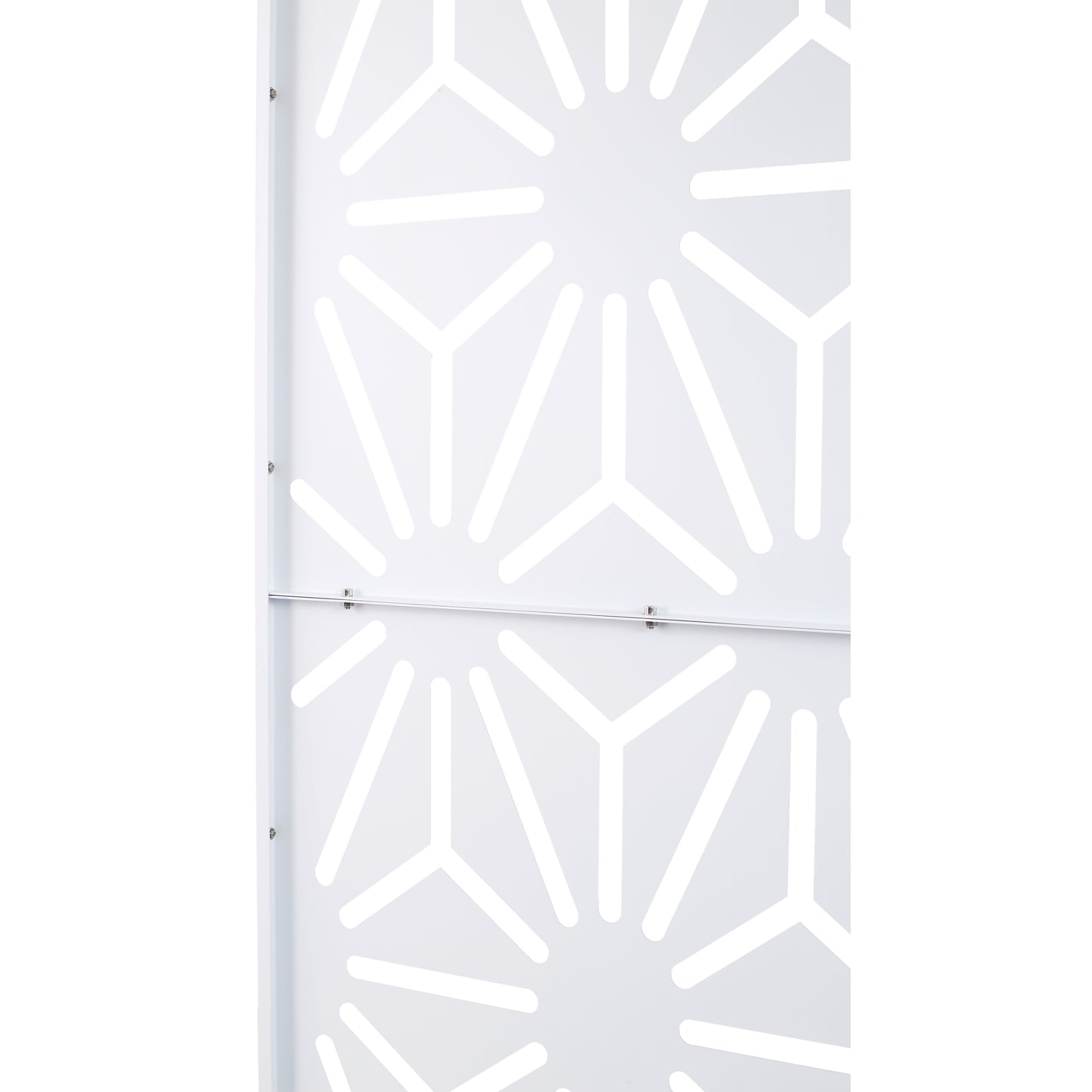 White geometric panel with cutout starburst pattern ideal for decorative screens