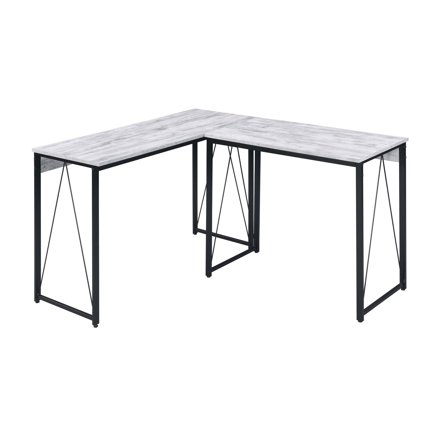 Modern Lshaped desk with a faux marble top and black metal frame ideal for home offices